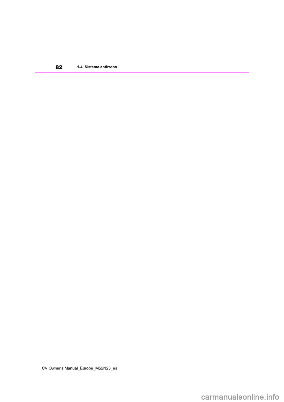 TOYOTA YARIS CROSS 2022 Manual del propietario (in Spanish) 82
CV Owner's Manual_Europe_M52N23_es
1-4. Sistema antirrobo TOYOTA YARIS CROSS 2022 Manual del propietario (in Spanish) 82
CV Owner's Manual_Europe_M52N23_es
1-4. Sistema antirrobo