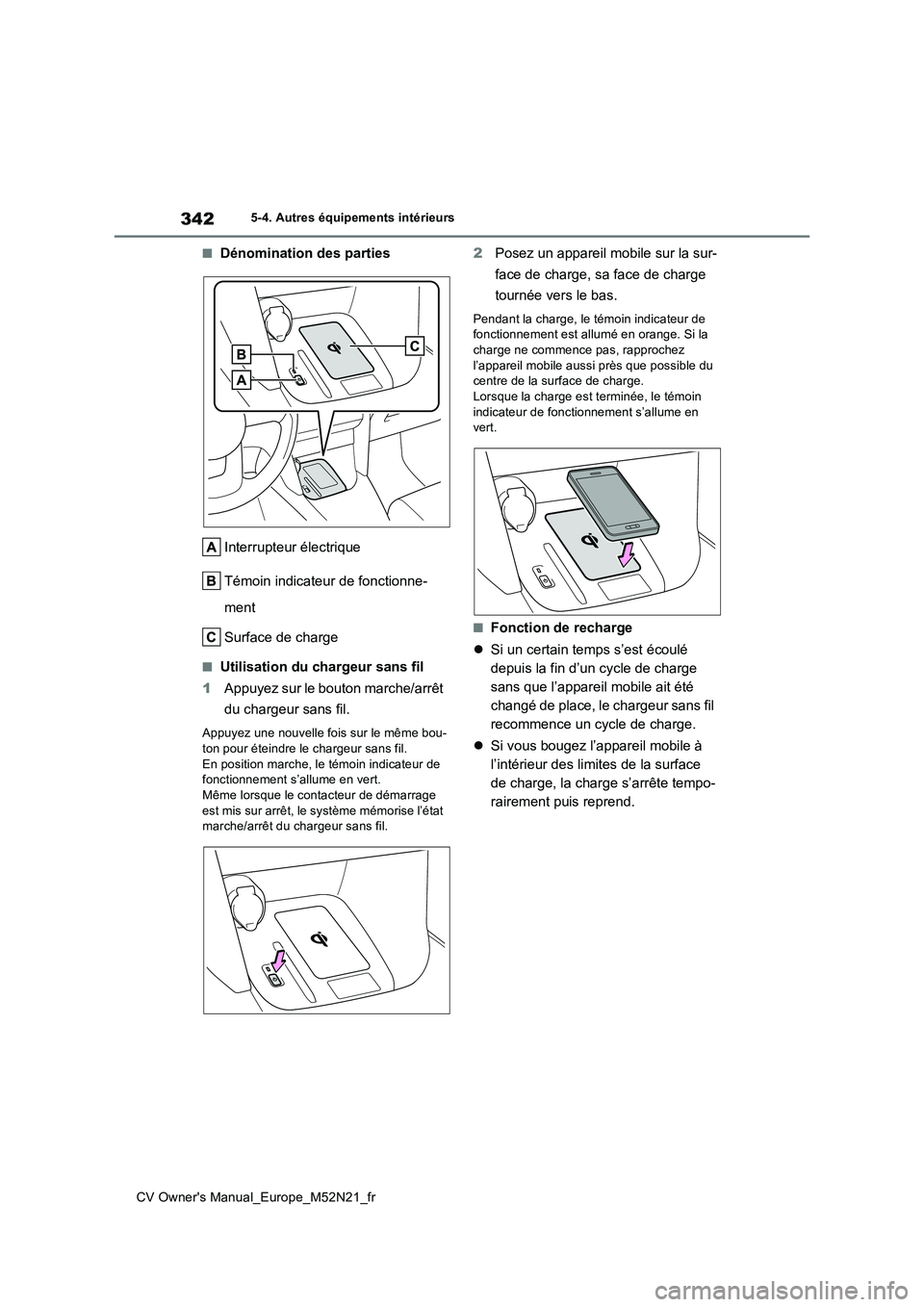 TOYOTA YARIS CROSS 2022 Manuel du propriétaire (in French) 342
CV Owner's Manual_Europe_M52N21_fr
5-4. Autres équipements intérieurs
■Dénomination des parties
Interrupteur électrique
Témoin indicateur de fonctionne-
ment
Surface de charge
■Ut TOYOTA YARIS CROSS 2022 Manuel du propriétaire (in French) 342
CV Owner's Manual_Europe_M52N21_fr
5-4. Autres équipements intérieurs
■Dénomination des parties
Interrupteur électrique
Témoin indicateur de fonctionne-
ment
Surface de charge
■Ut