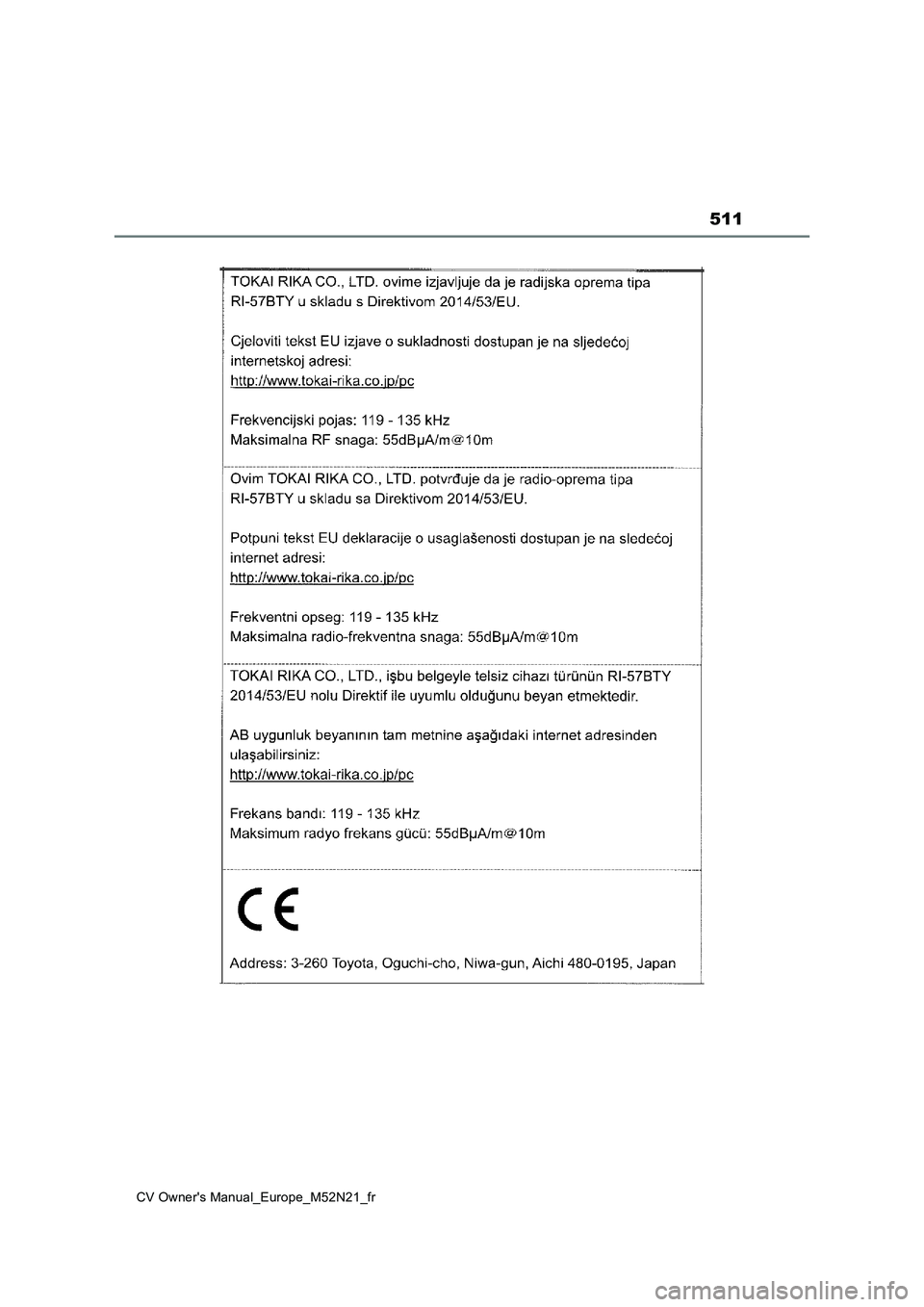 TOYOTA YARIS CROSS 2022 Manuel du propriétaire (in French) 511
CV Owner's Manual_Europe_M52N21_fr TOYOTA YARIS CROSS 2022 Manuel du propriétaire (in French) 511
CV Owner's Manual_Europe_M52N21_fr