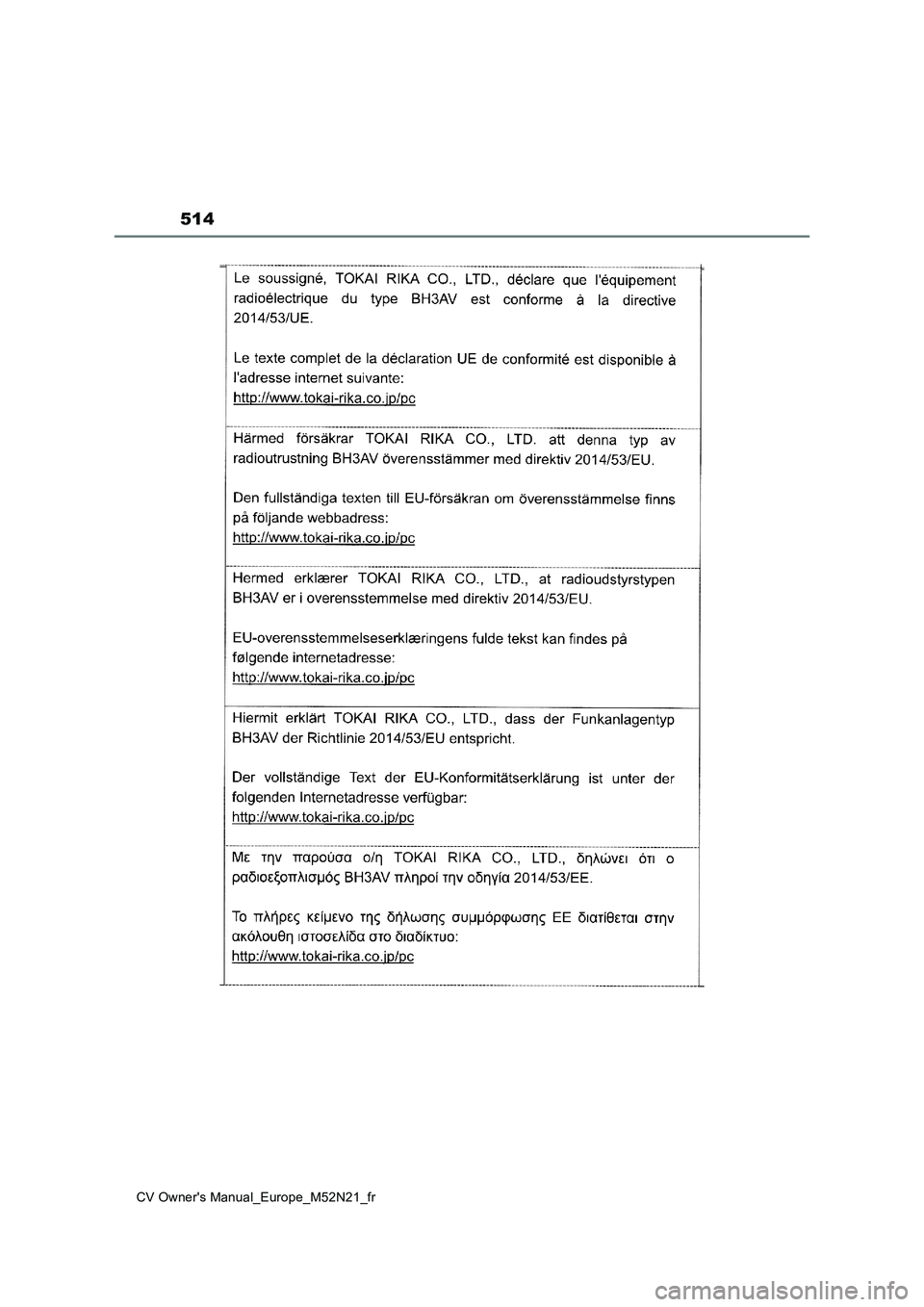 TOYOTA YARIS CROSS 2022 Manuel du propriétaire (in French) 514
CV Owner's Manual_Europe_M52N21_fr TOYOTA YARIS CROSS 2022 Manuel du propriétaire (in French) 514
CV Owner's Manual_Europe_M52N21_fr