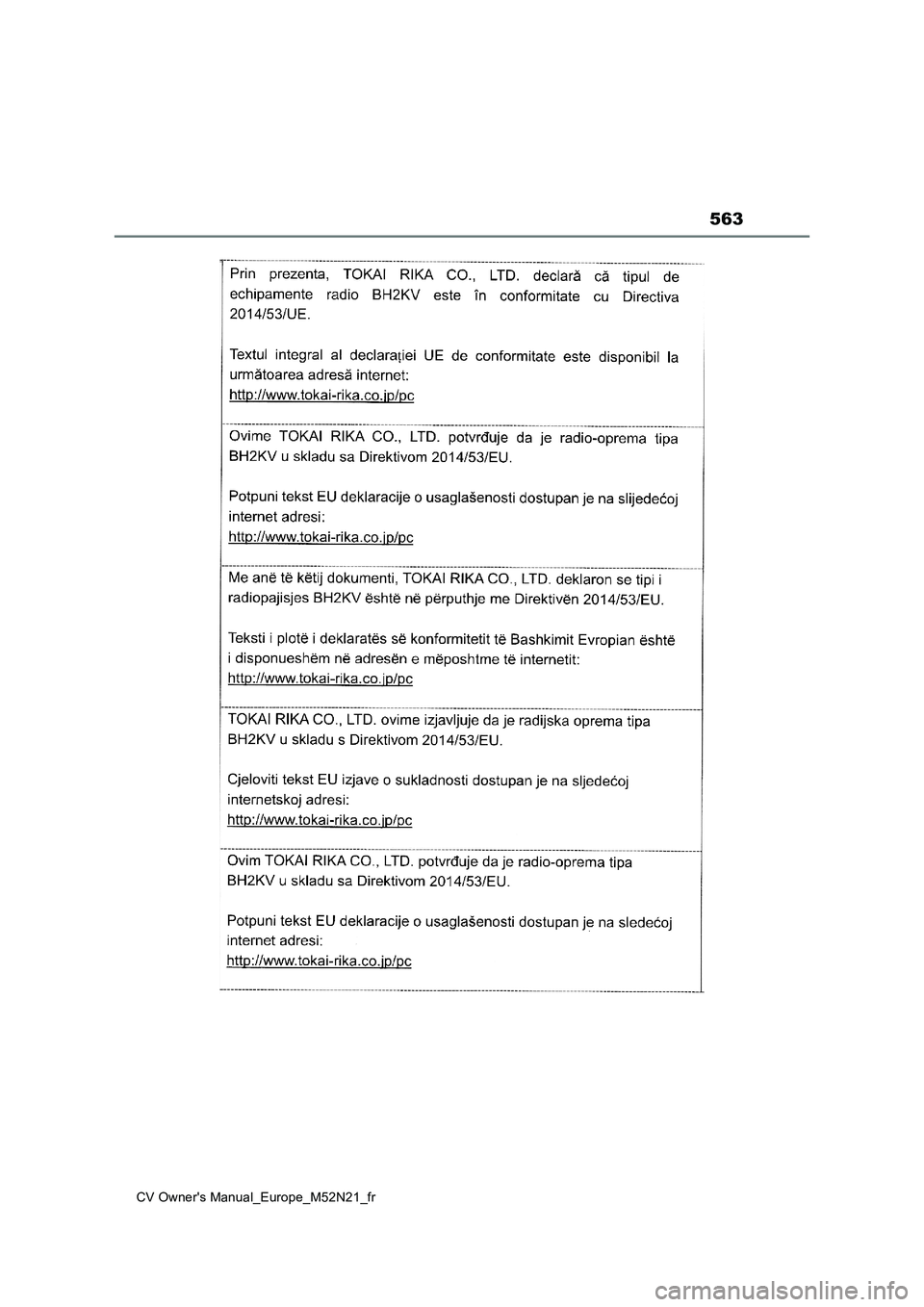 TOYOTA YARIS CROSS 2022 Manuel du propriétaire (in French) 563
CV Owner's Manual_Europe_M52N21_fr TOYOTA YARIS CROSS 2022 Manuel du propriétaire (in French) 563
CV Owner's Manual_Europe_M52N21_fr