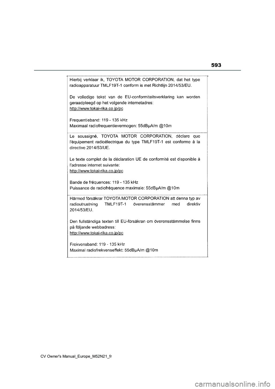 TOYOTA YARIS CROSS 2022 Manuel du propriétaire (in French) 593
CV Owner's Manual_Europe_M52N21_fr TOYOTA YARIS CROSS 2022 Manuel du propriétaire (in French) 593
CV Owner's Manual_Europe_M52N21_fr