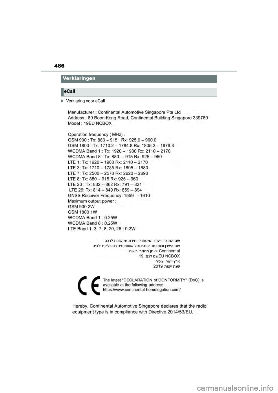TOYOTA YARIS CROSS 2022 Instructieboekje (in Dutch) 486
Handleiding CV_Europa_M52N20_nl
Verklaring voor eCall
Verklaringen
eCall
YARIS_CROSS_OM_Europe_OM52N20E.book Page 486 Monday, September 6, 2021 11:13 AM TOYOTA YARIS CROSS 2022 Instructieboekje (in Dutch) 486
Handleiding CV_Europa_M52N20_nl
Verklaring voor eCall
Verklaringen
eCall
YARIS_CROSS_OM_Europe_OM52N20E.book Page 486 Monday, September 6, 2021 11:13 AM