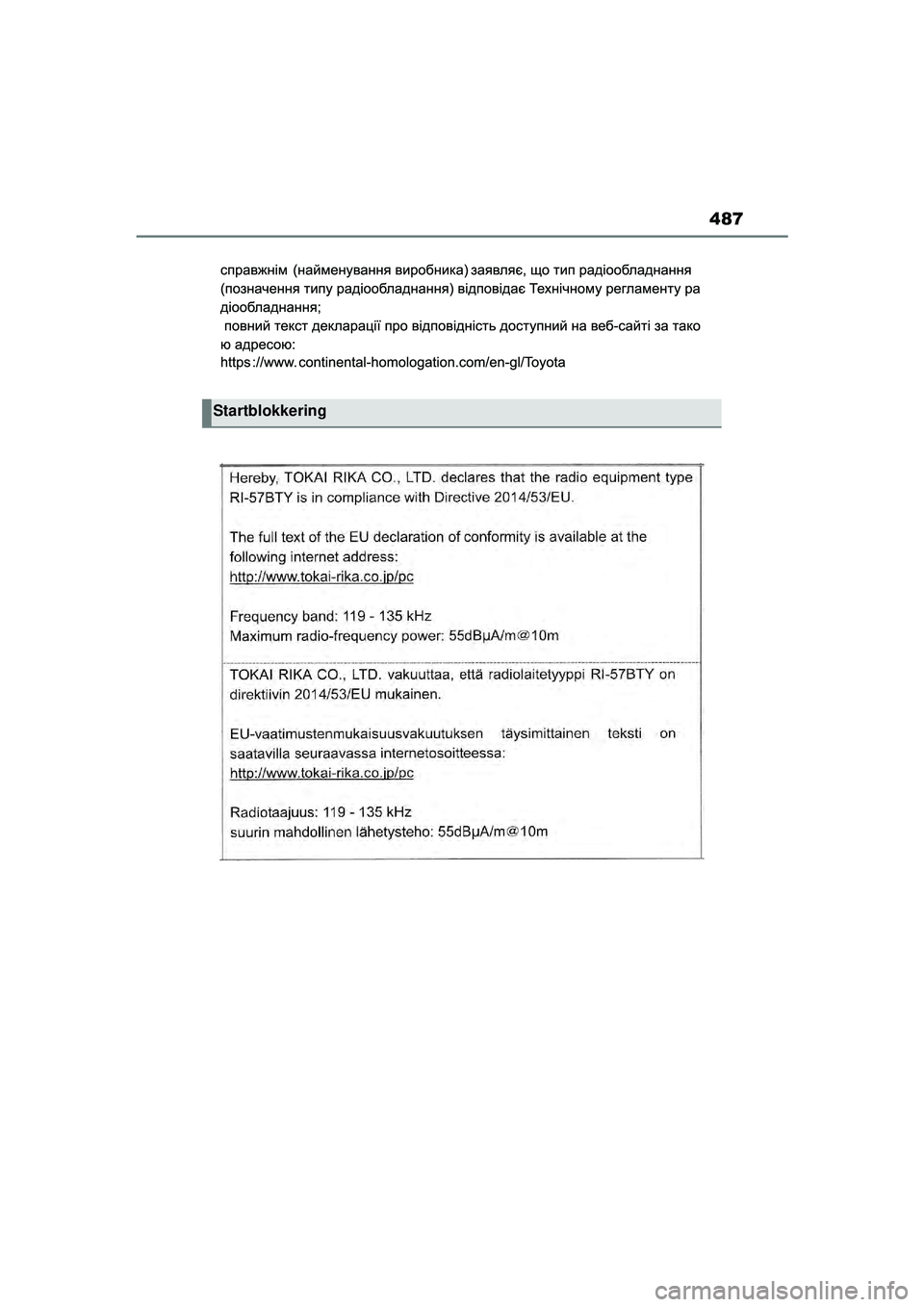 TOYOTA YARIS CROSS 2022 Instructieboekje (in Dutch) 487
Handleiding CV_Europa_M52N20_nl
Startblokkering
YARIS_CROSS_OM_Europe_OM52N20E.book Page 487 Monday, September 6, 2021 11:13 AM TOYOTA YARIS CROSS 2022 Instructieboekje (in Dutch) 487
Handleiding CV_Europa_M52N20_nl
Startblokkering
YARIS_CROSS_OM_Europe_OM52N20E.book Page 487 Monday, September 6, 2021 11:13 AM