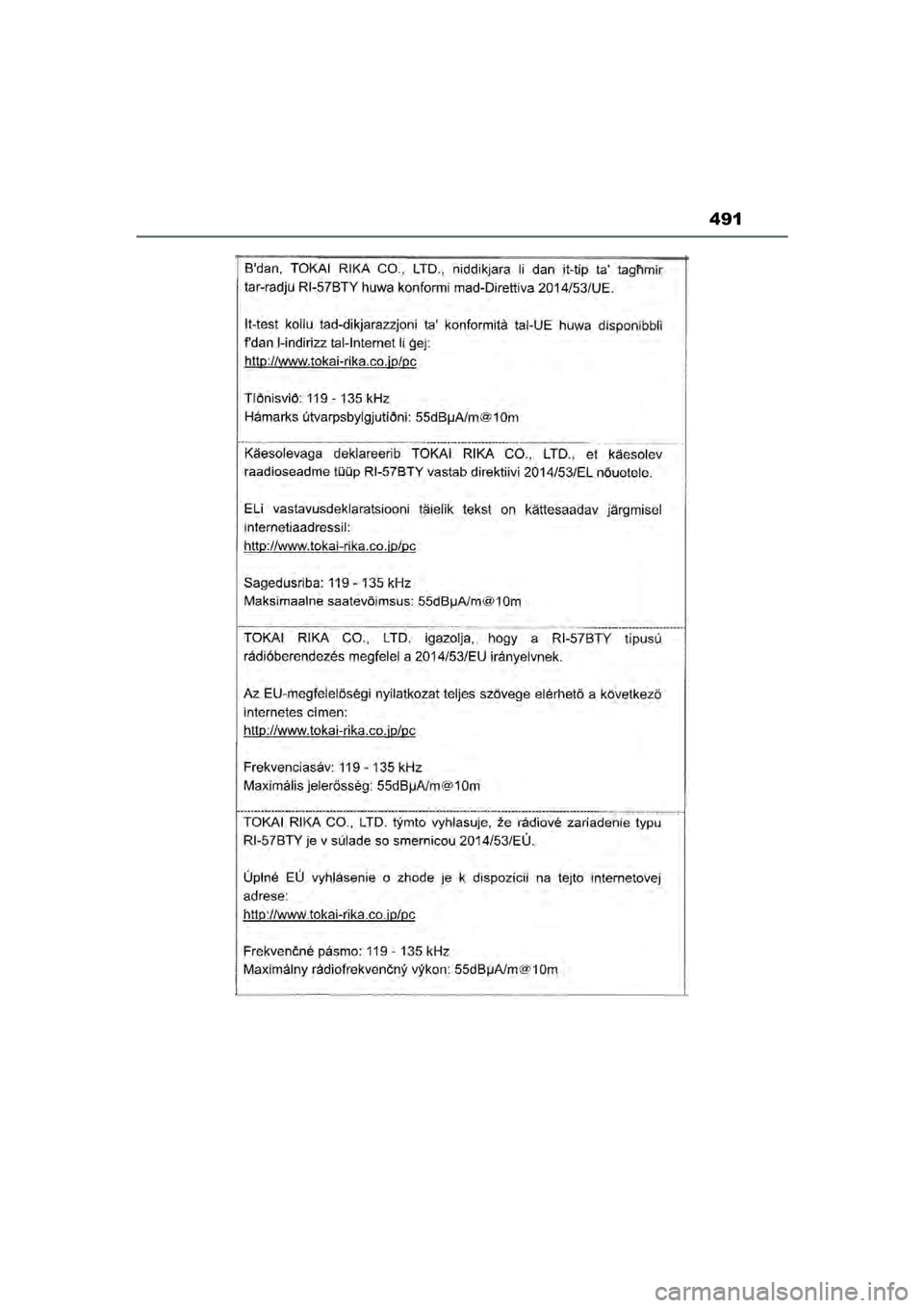 TOYOTA YARIS CROSS 2022  Instructieboekje (in Dutch) 491
Handleiding CV_Europa_M52N20_nl
YARIS_CROSS_OM_Europe_OM52N20E.book  Page 491  Monday, September 6, 2021  11:13 AM 