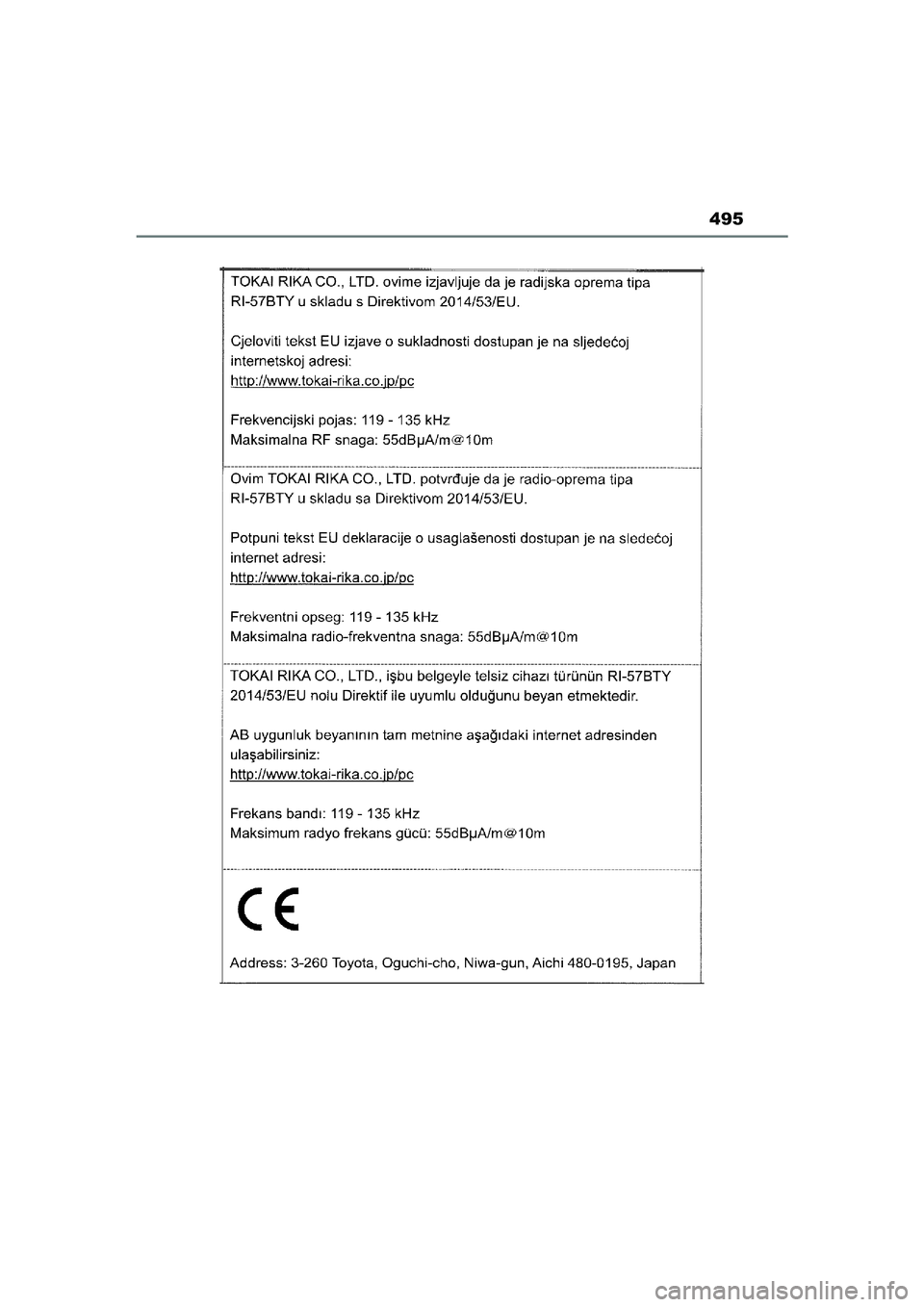 TOYOTA YARIS CROSS 2022  Instructieboekje (in Dutch) 495
Handleiding CV_Europa_M52N20_nl
YARIS_CROSS_OM_Europe_OM52N20E.book  Page 495  Monday, September 6, 2021  11:13 AM 