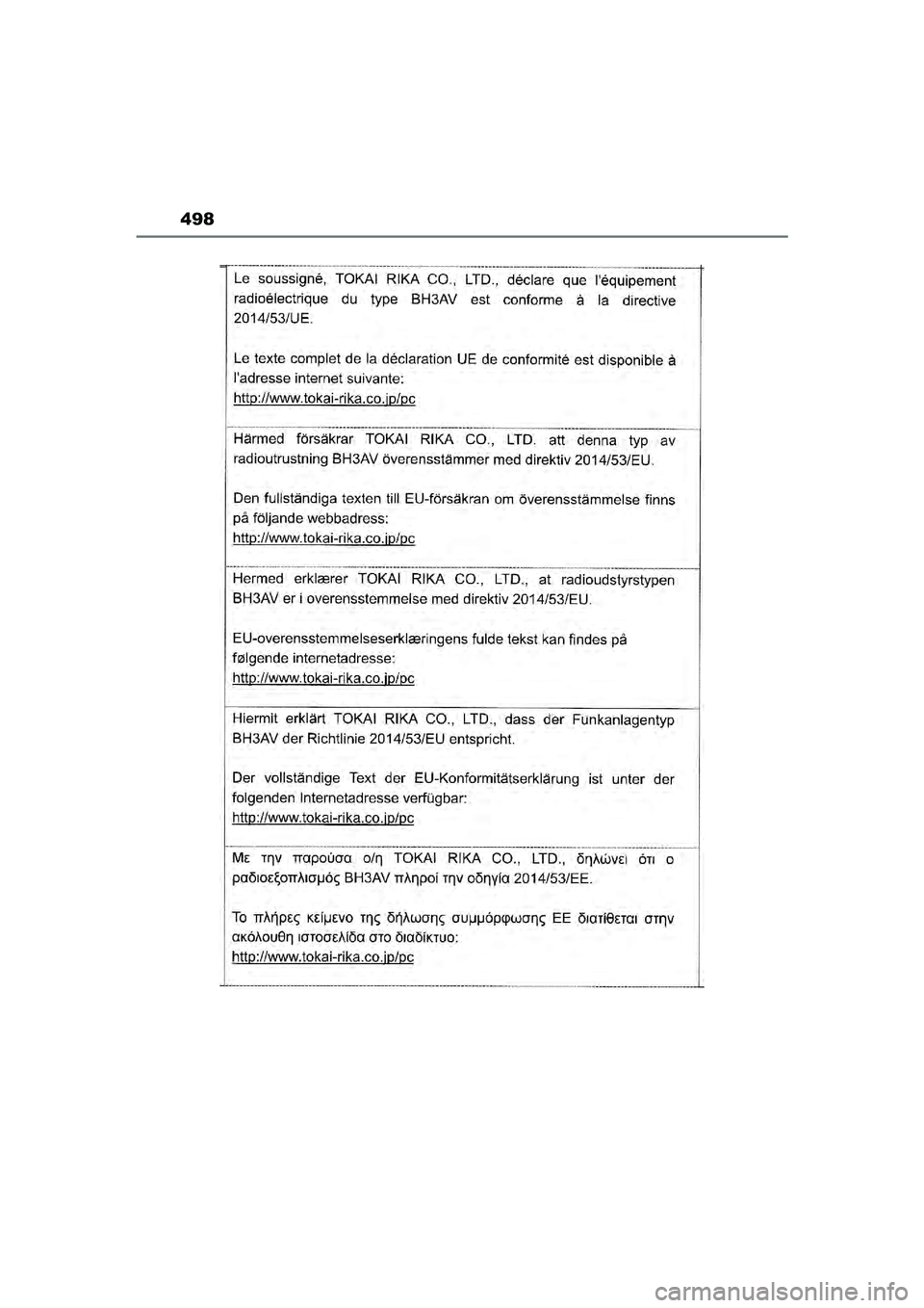 TOYOTA YARIS CROSS 2022  Instructieboekje (in Dutch) 498
Handleiding CV_Europa_M52N20_nl
YARIS_CROSS_OM_Europe_OM52N20E.book  Page 498  Monday, September 6, 2021  11:13 AM 