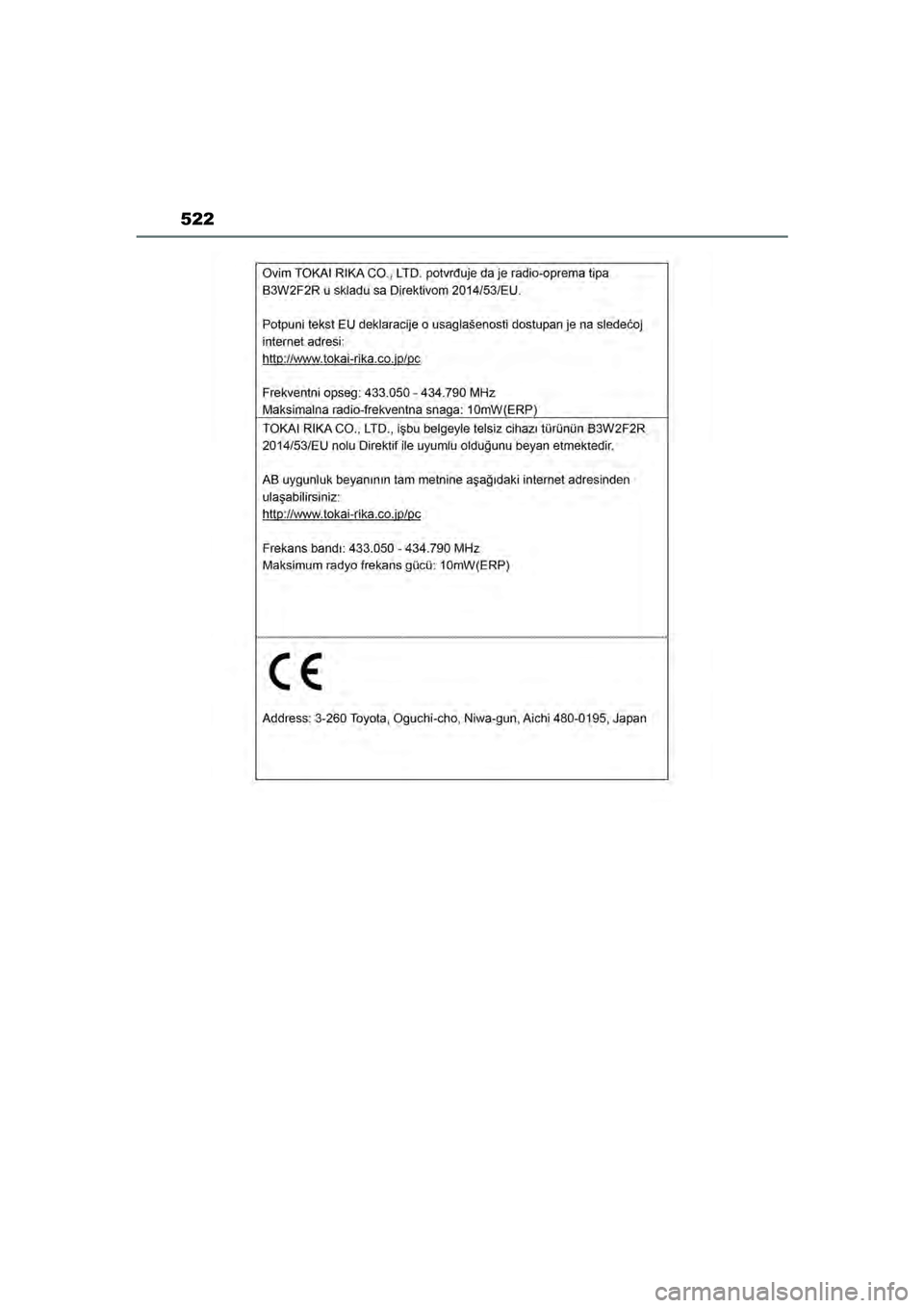 TOYOTA YARIS CROSS 2022 Instructieboekje (in Dutch) 522
Handleiding CV_Europa_M52N20_nl
YARIS_CROSS_OM_Europe_OM52N20E.book Page 522 Monday, September 6, 2021 11:13 AM TOYOTA YARIS CROSS 2022 Instructieboekje (in Dutch) 522
Handleiding CV_Europa_M52N20_nl
YARIS_CROSS_OM_Europe_OM52N20E.book Page 522 Monday, September 6, 2021 11:13 AM