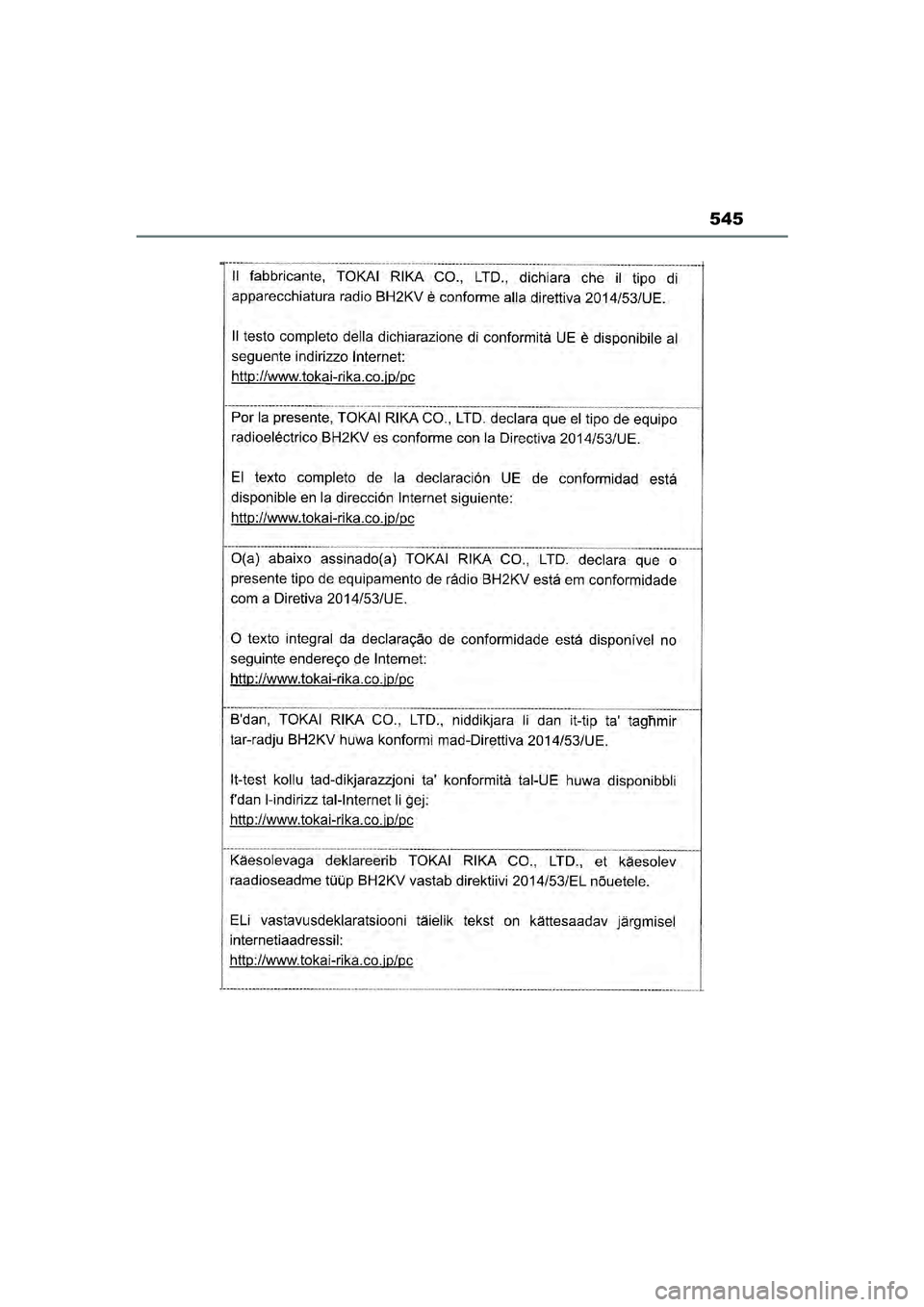 TOYOTA YARIS CROSS 2022  Instructieboekje (in Dutch) 545
Handleiding CV_Europa_M52N20_nl
YARIS_CROSS_OM_Europe_OM52N20E.book  Page 545  Monday, September 6, 2021  11:13 AM 