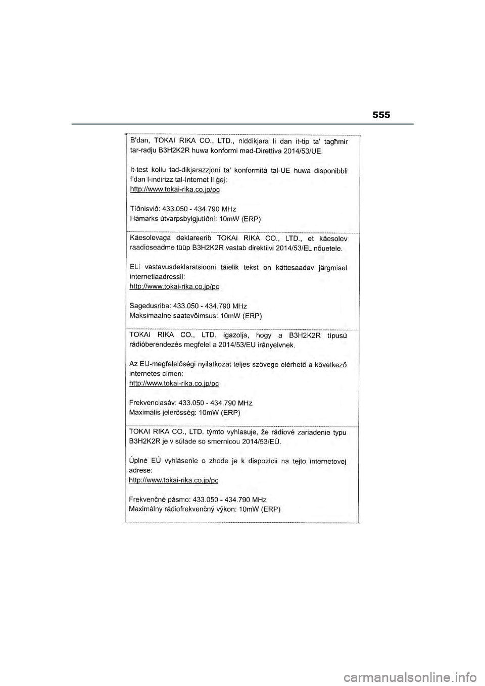 TOYOTA YARIS CROSS 2022  Instructieboekje (in Dutch) 555
Handleiding CV_Europa_M52N20_nl
YARIS_CROSS_OM_Europe_OM52N20E.book  Page 555  Monday, September 6, 2021  11:13 AM 