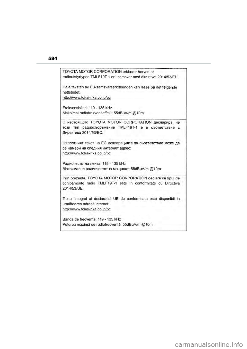 TOYOTA YARIS CROSS 2022  Instructieboekje (in Dutch) 584
Handleiding CV_Europa_M52N20_nl
YARIS_CROSS_OM_Europe_OM52N20E.book  Page 584  Monday, September 6, 2021  11:13 AM 