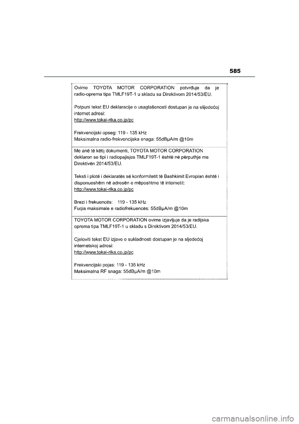 TOYOTA YARIS CROSS 2022  Instructieboekje (in Dutch) 585
Handleiding CV_Europa_M52N20_nl
YARIS_CROSS_OM_Europe_OM52N20E.book  Page 585  Monday, September 6, 2021  11:13 AM 