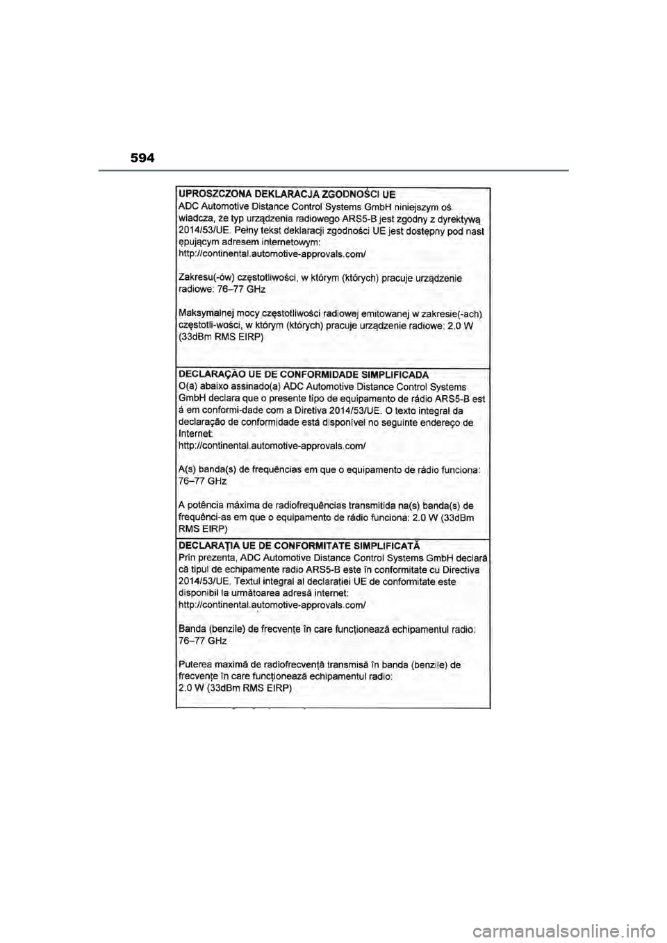 TOYOTA YARIS CROSS 2022  Instructieboekje (in Dutch) 594
Handleiding CV_Europa_M52N20_nl
YARIS_CROSS_OM_Europe_OM52N20E.book  Page 594  Monday, September 6, 2021  11:13 AM 