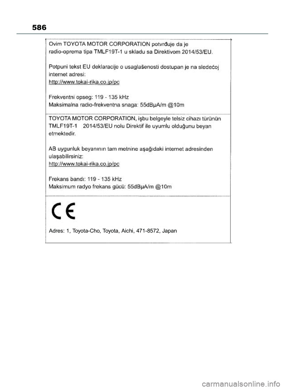 TOYOTA YARIS CROSS 2022 Instrukcja obsługi (in Polish) 586
Adres: 1, Toyota-Cho, Toyota, Aichi, 471-8572, Japan
46 Yaris Cross OM52N20E 10/1/21 4:16 PM Page 586 TOYOTA YARIS CROSS 2022 Instrukcja obsługi (in Polish) 586
Adres: 1, Toyota-Cho, Toyota, Aichi, 471-8572, Japan
46 Yaris Cross OM52N20E 10/1/21 4:16 PM Page 586