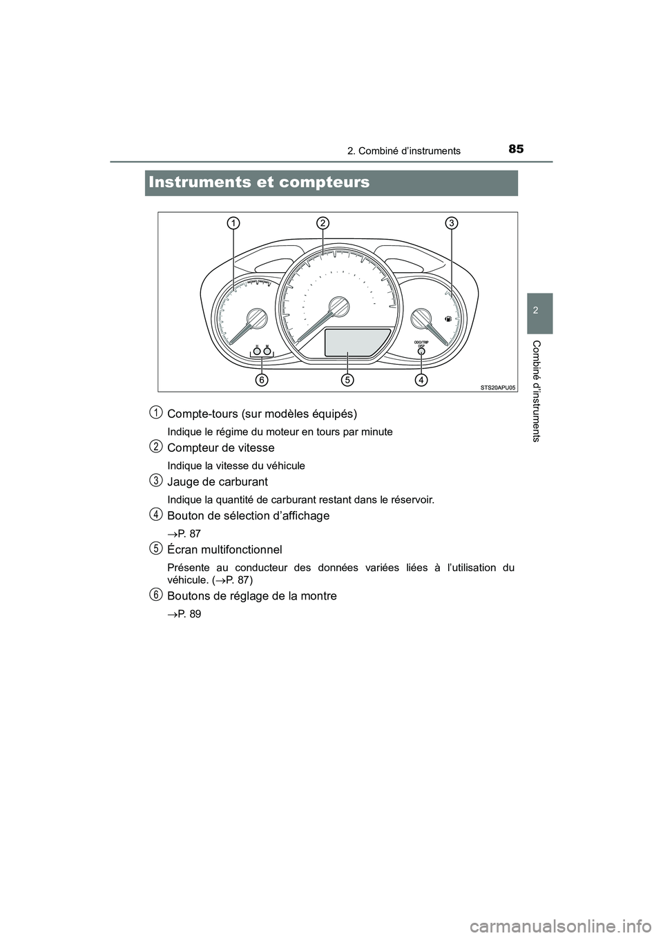TOYOTA YARIS HATCHBACK 2018 Manuel du propriétaire (in French) 852. Combiné d’instruments
2
Combiné d’instruments
YARIS_HB_OM_USA_OM52G22D
Instruments et compteurs
Compte-tours (sur modèles équipés)
Indique le régime du moteur en tours par minute
Compte TOYOTA YARIS HATCHBACK 2018 Manuel du propriétaire (in French) 852. Combiné d’instruments
2
Combiné d’instruments
YARIS_HB_OM_USA_OM52G22D
Instruments et compteurs
Compte-tours (sur modèles équipés)
Indique le régime du moteur en tours par minute
Compte