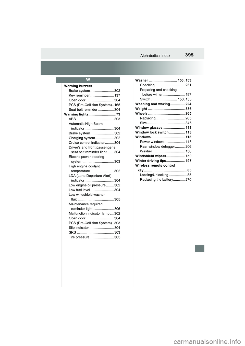 TOYOTA YARIS HATCHBACK 2017 Owners Manual 395Alphabetical index
YARIS_HB_OM_USA_OM52G64U
Warning buzzersBrake system ........................ 302
Key reminder ........................ 137
Open door ............................. 304
PCS (Pre-C TOYOTA YARIS HATCHBACK 2017 Owners Manual 395Alphabetical index
YARIS_HB_OM_USA_OM52G64U
Warning buzzersBrake system ........................ 302
Key reminder ........................ 137
Open door ............................. 304
PCS (Pre-C