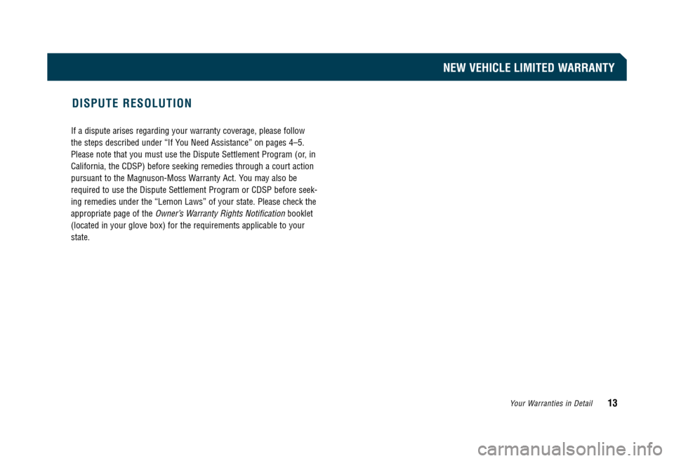 TOYOTA 4RUNNER 2008 N210 / 4.G Owners Warranty Information If a dispute arises regarding your warranty coverage, please follow 
the steps described under “If You Need Assistance” on pages 4–5.
Please note that you must use the Dispute Settlement Program