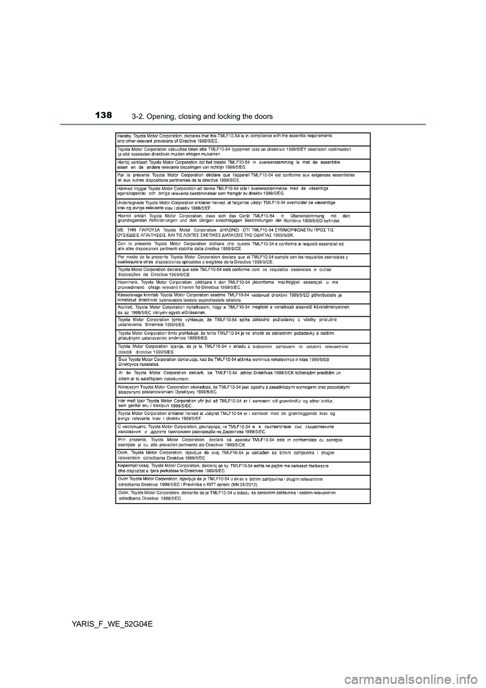 TOYOTA YARIS HATCHBACK 2015  Owners Manual 1383-2. Opening, closing and locking the doors
YARIS_F_WE_52G04E 