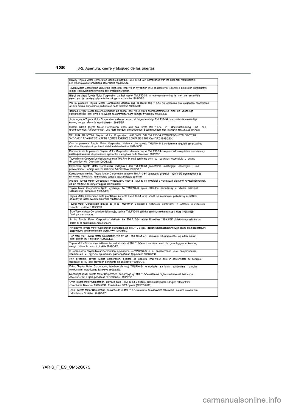 TOYOTA YARIS HATCHBACK 2015 Manual del propietario (in Spanish) 1383-2. Apertura, cierre y bloqueo de las puertas
YARIS_F_ES_OM52G07S TOYOTA YARIS HATCHBACK 2015 Manual del propietario (in Spanish) 1383-2. Apertura, cierre y bloqueo de las puertas
YARIS_F_ES_OM52G07S