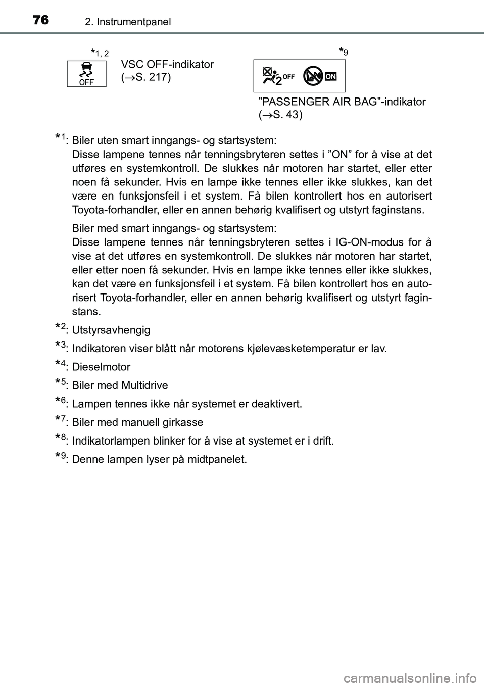 TOYOTA YARIS HATCHBACK 2014 Instruksjoner for bruk (in Norwegian) 762. Instrumentpanel
*1: Biler uten smart inngangs- og startsystem:
Disse lampene tennes når tenningsbryteren settes i ”ON” for å vise at det
utføres en systemkontroll. De slukkes når motoren TOYOTA YARIS HATCHBACK 2014 Instruksjoner for bruk (in Norwegian) 762. Instrumentpanel
*1: Biler uten smart inngangs- og startsystem:
Disse lampene tennes når tenningsbryteren settes i ”ON” for å vise at det
utføres en systemkontroll. De slukkes når motoren