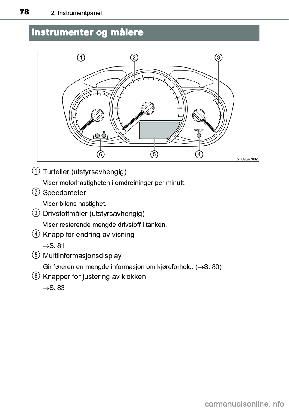 TOYOTA YARIS HATCHBACK 2014 Instruksjoner for bruk (in Norwegian) 782. Instrumentpanel
Instrumenter og målere
Turteller (utstyrsavhengig)
Viser motorhastigheten i omdreininger per minutt.
Speedometer
Viser bilens hastighet.
Drivstoffmåler (utstyrsavhengig)
Viser r TOYOTA YARIS HATCHBACK 2014 Instruksjoner for bruk (in Norwegian) 782. Instrumentpanel
Instrumenter og målere
Turteller (utstyrsavhengig)
Viser motorhastigheten i omdreininger per minutt.
Speedometer
Viser bilens hastighet.
Drivstoffmåler (utstyrsavhengig)
Viser r
