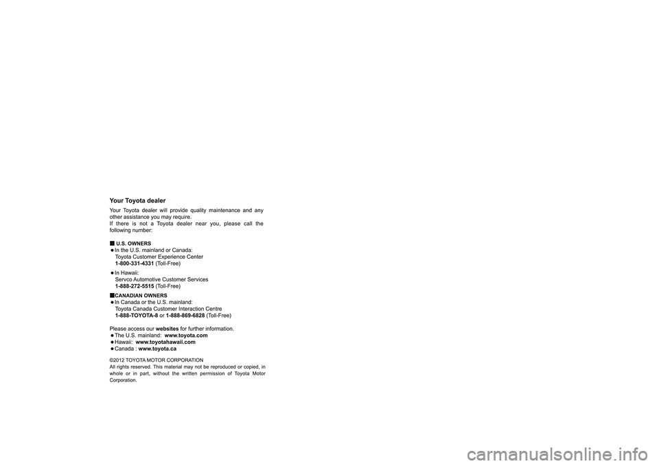 TOYOTA YARIS HATCHBACK 2013 Owners Manual TOYOTA YARIS HATCHBACK 2013 Owners Manual
