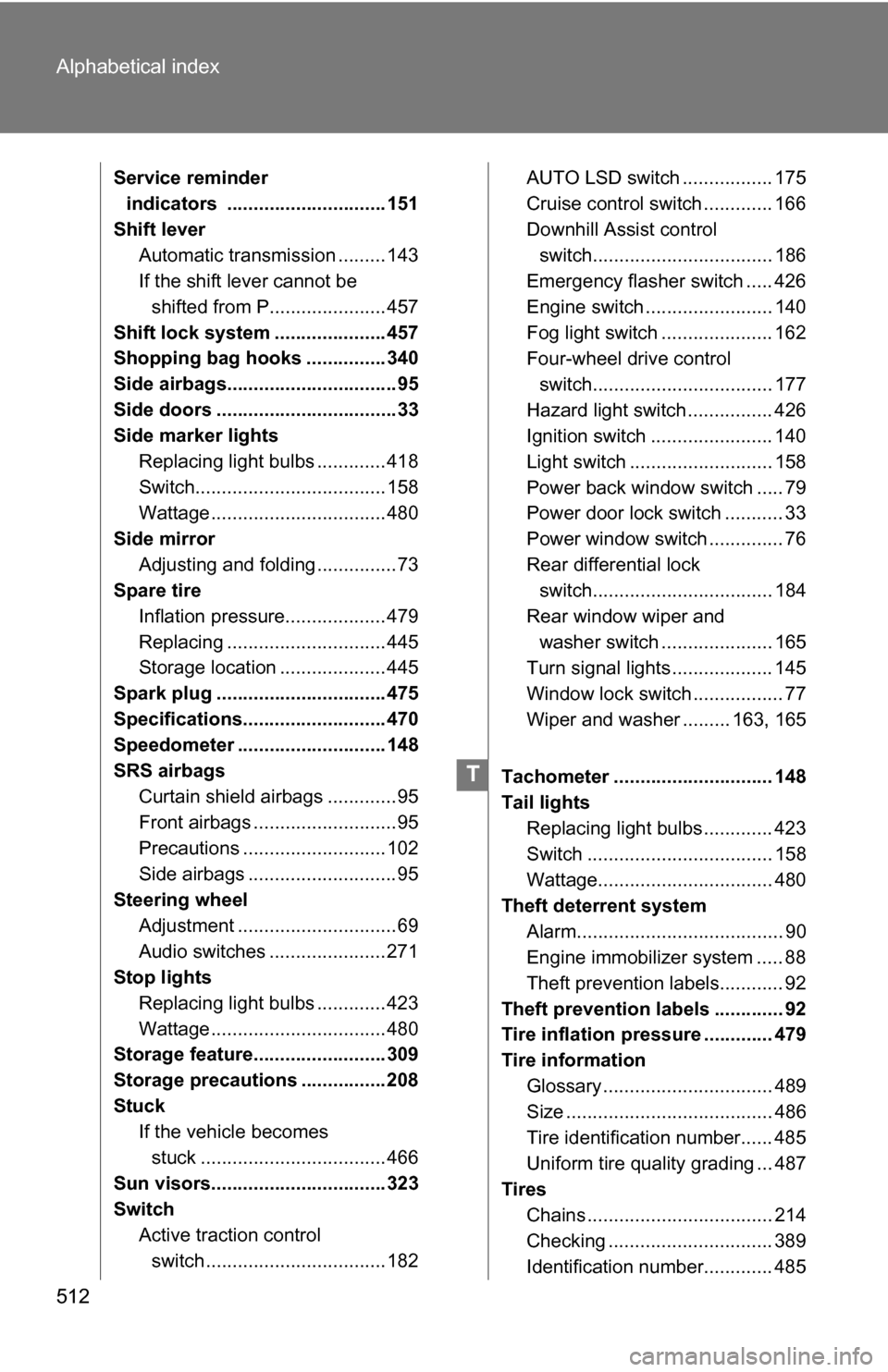 TOYOTA 4RUNNER 2009 N280 / 5.G Owners Manual 512 Alphabetical index
Service reminder indicators .............................. 151
Shift lever Automatic transmission ......... 143
If the shift lever cannot be shifted from P...................... TOYOTA 4RUNNER 2009 N280 / 5.G Owners Manual 512 Alphabetical index
Service reminder indicators .............................. 151
Shift lever Automatic transmission ......... 143
If the shift lever cannot be shifted from P......................