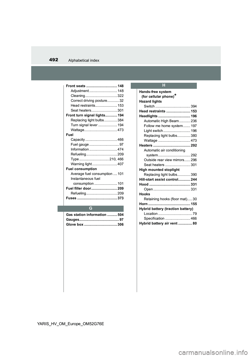 TOYOTA YARIS HYBRID 2017 Owners Manual 492Alphabetical index
YARIS_HV_OM_Europe_OM52G76E
Front seats ............................... 148
Adjustment ............................ 148
Cleaning ................................ 322
Correct dri TOYOTA YARIS HYBRID 2017 Owners Manual 492Alphabetical index
YARIS_HV_OM_Europe_OM52G76E
Front seats ............................... 148
Adjustment ............................ 148
Cleaning ................................ 322
Correct dri