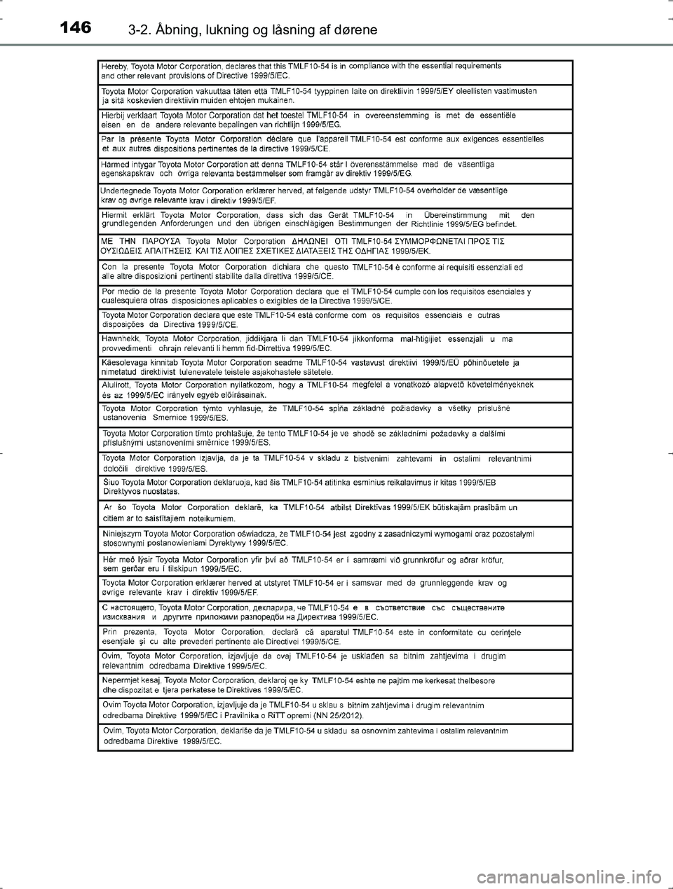 TOYOTA YARIS HYBRID 2016  Brugsanvisning (in Danish) 1463-2. Åbning, lukning og låsning af dørene
OM52J30DK
OM52J30DK.book  Page 146  Tuesday, October 18, 2016  12:53 PM 
