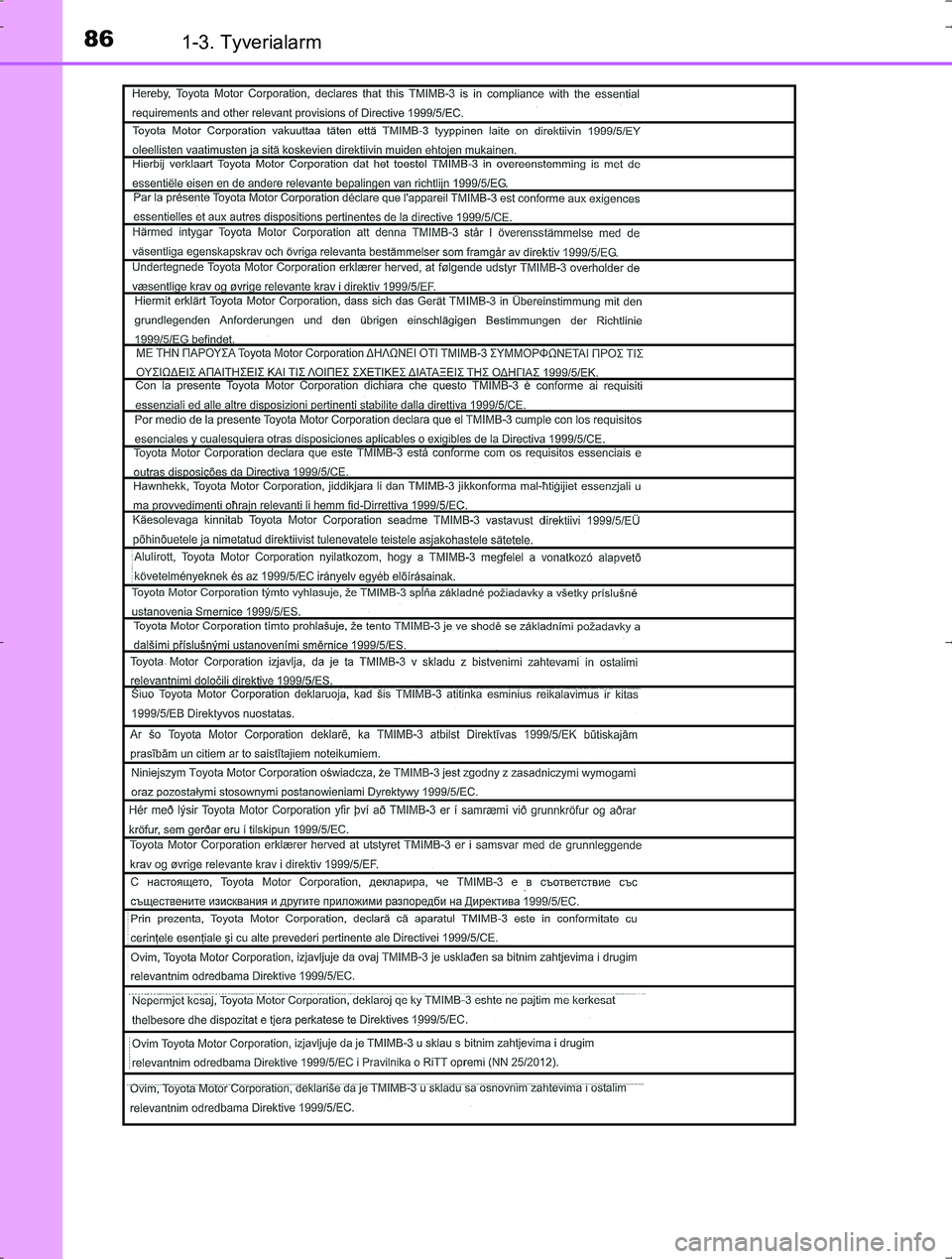 TOYOTA YARIS HYBRID 2016 Brugsanvisning (in Danish) 861-3. Tyverialarm
OM52J30DK
OM52J30DK.book Page 86 Tuesday, October 18, 2016 12:53 PM TOYOTA YARIS HYBRID 2016 Brugsanvisning (in Danish) 861-3. Tyverialarm
OM52J30DK
OM52J30DK.book Page 86 Tuesday, October 18, 2016 12:53 PM