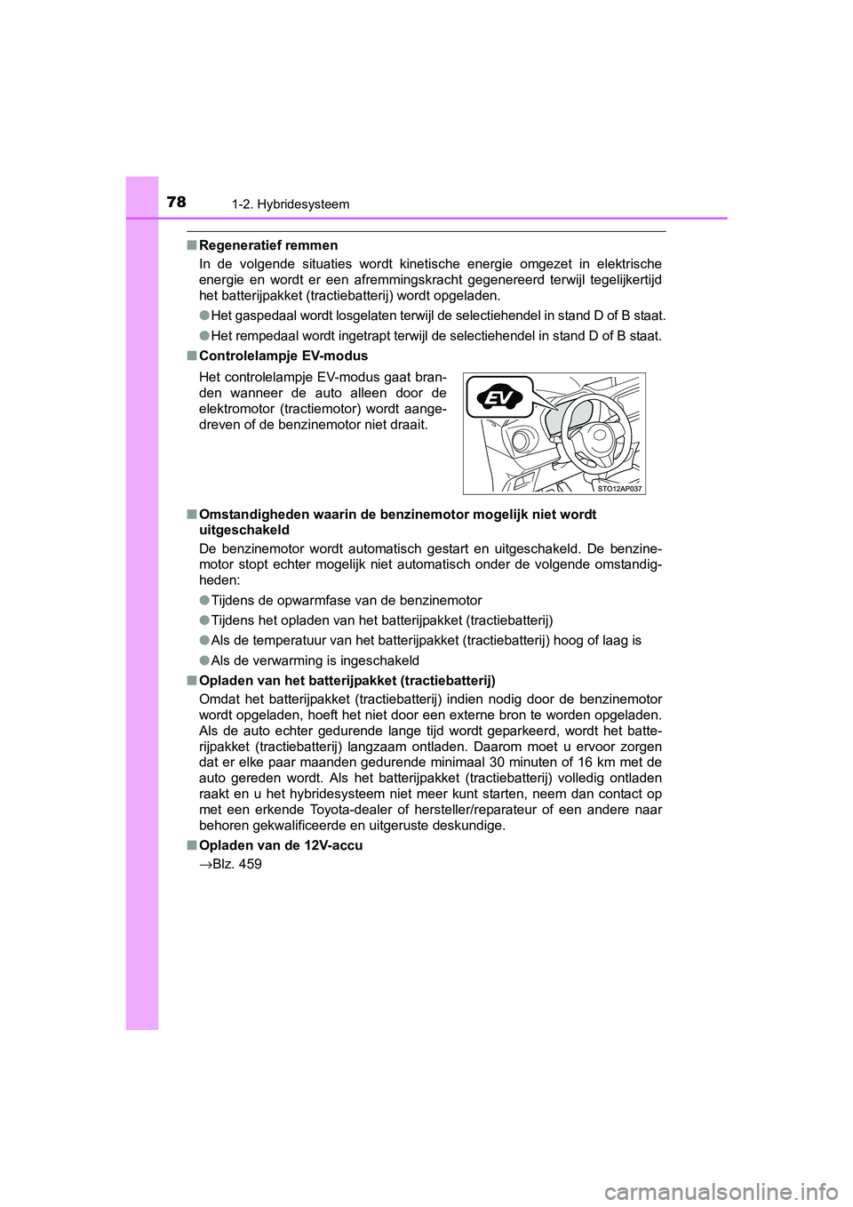 TOYOTA YARIS HYBRID 2017 Instructieboekje (in Dutch) 781-2. Hybridesysteem
YARIS_HV_OM_Europe_OM52J30E
■Regeneratief remmen
In de volgende situaties wordt kinetische energie omgezet in elektrische
energie en wordt er een afremmingskracht TOYOTA YARIS HYBRID 2017 Instructieboekje (in Dutch) 781-2. Hybridesysteem
YARIS_HV_OM_Europe_OM52J30E
■Regeneratief remmen
In de volgende situaties wordt kinetische energie omgezet in elektrische
energie en wordt er een afremmingskracht