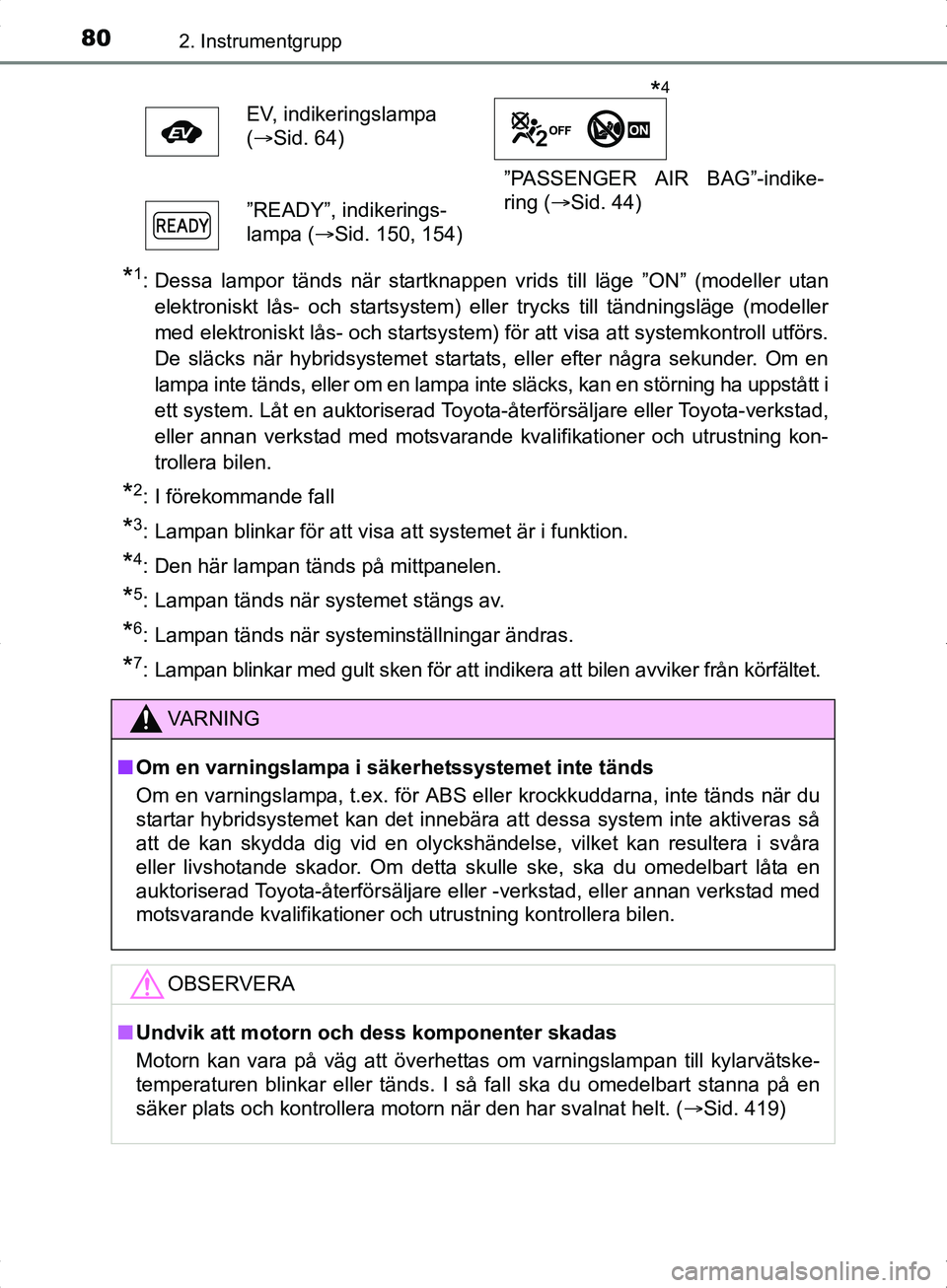 TOYOTA YARIS HYBRID 2017 Bruksanvisningar (in Swedish) 802. Instrumentgrupp
OM52J30SE
*1: Dessa lampor tänds när startknappen vrids till läge ”ON” (modeller utanelektroniskt lås- och startsystem) eller trycks till tändningsläge (modeller
med ele TOYOTA YARIS HYBRID 2017 Bruksanvisningar (in Swedish) 802. Instrumentgrupp
OM52J30SE
*1: Dessa lampor tänds när startknappen vrids till läge ”ON” (modeller utanelektroniskt lås- och startsystem) eller trycks till tändningsläge (modeller
med ele