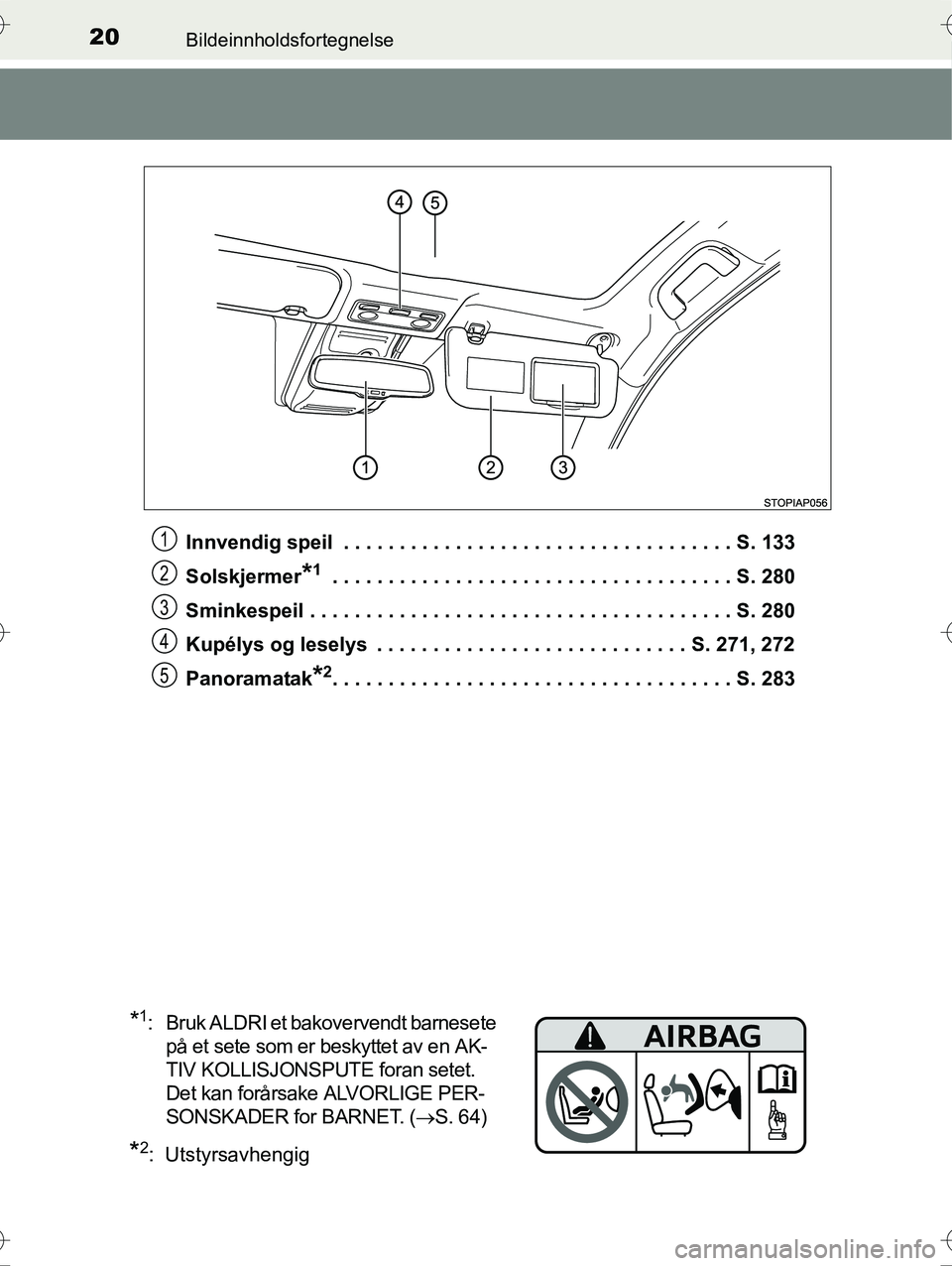 TOYOTA YARIS HYBRID 2016  Instruksjoner for bruk (in Norwegian) 20Bildeinnholdsfortegnelse
OM52G10NOInnvendig speil  . . . . . . . . . . . . . . . . . . . . . . . . . . . . . . . . . . . S. 133
Solskjermer
*1 . . . . . . . . . . . . . . . . . . . . . . . . . . . .
