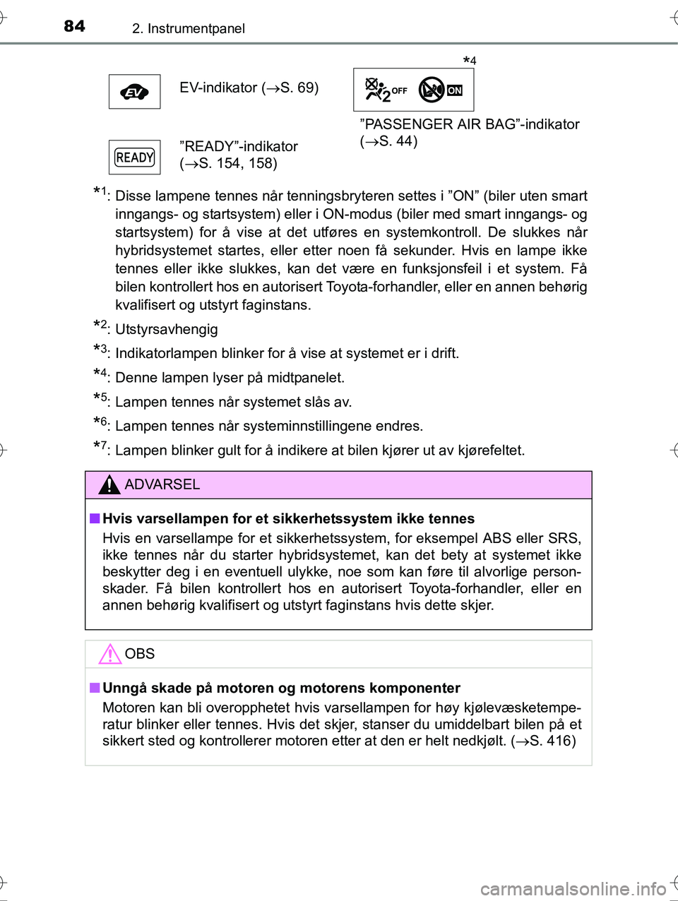 TOYOTA YARIS HYBRID 2016 Instruksjoner for bruk (in Norwegian) 842. Instrumentpanel
OM52G10NO
*1: Disse lampene tennes når tenningsbryteren settes i ”ON” (biler uten smartinngangs- og startsystem) eller i ON-modus (biler med smart inngangs- og
startsystem) f TOYOTA YARIS HYBRID 2016 Instruksjoner for bruk (in Norwegian) 842. Instrumentpanel
OM52G10NO
*1: Disse lampene tennes når tenningsbryteren settes i ”ON” (biler uten smartinngangs- og startsystem) eller i ON-modus (biler med smart inngangs- og
startsystem) f