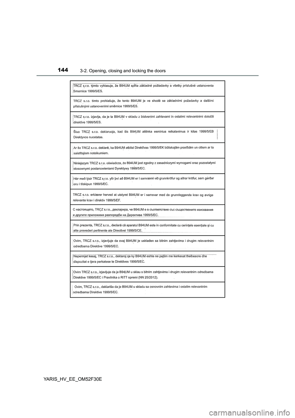 TOYOTA YARIS HYBRID 2015  Owners Manual 1443-2. Opening, closing and locking the doors
YARIS_HV_EE_OM52F30E 