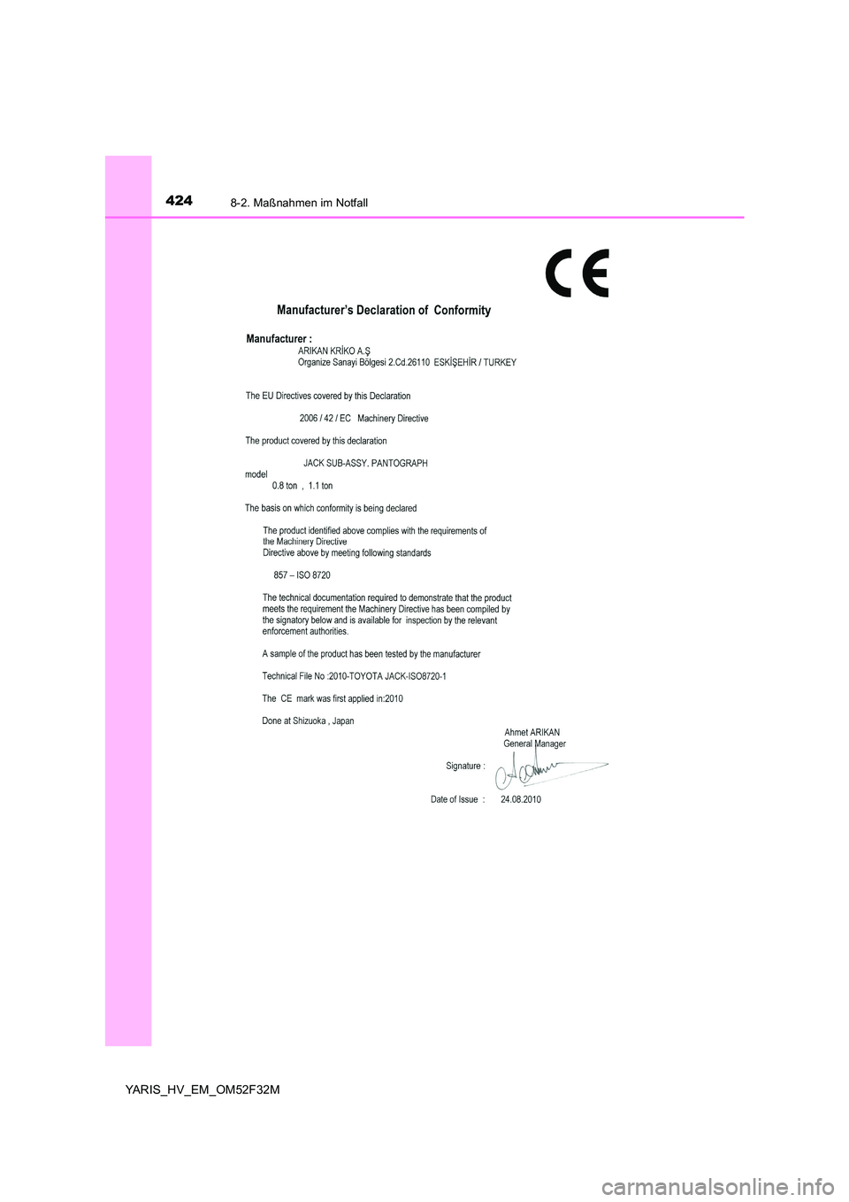 TOYOTA YARIS HYBRID 2015  Betriebsanleitungen (in German) 4248-2. Maßnahmen im Notfall
YARIS_HV_EM_OM52F32M 