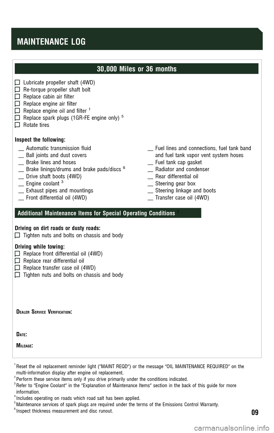 TOYOTA 4RUNNER 2009 N280 / 5.G Scheduled Maintenance Guide TOYOTA 4RUNNER 2009 N280 / 5.G Scheduled Maintenance Guide
