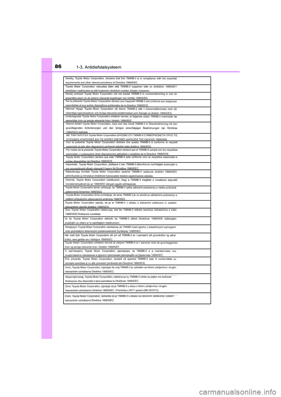 TOYOTA YARIS HYBRID 2015  Instructieboekje (in Dutch) 861-3. Antidiefstalsysteem
YARIS_HV_EE_OM52F30E
YARIS_HV_OM_OM52F30E.book  Page 86  Friday, March 27, 2015  11:49 AM 