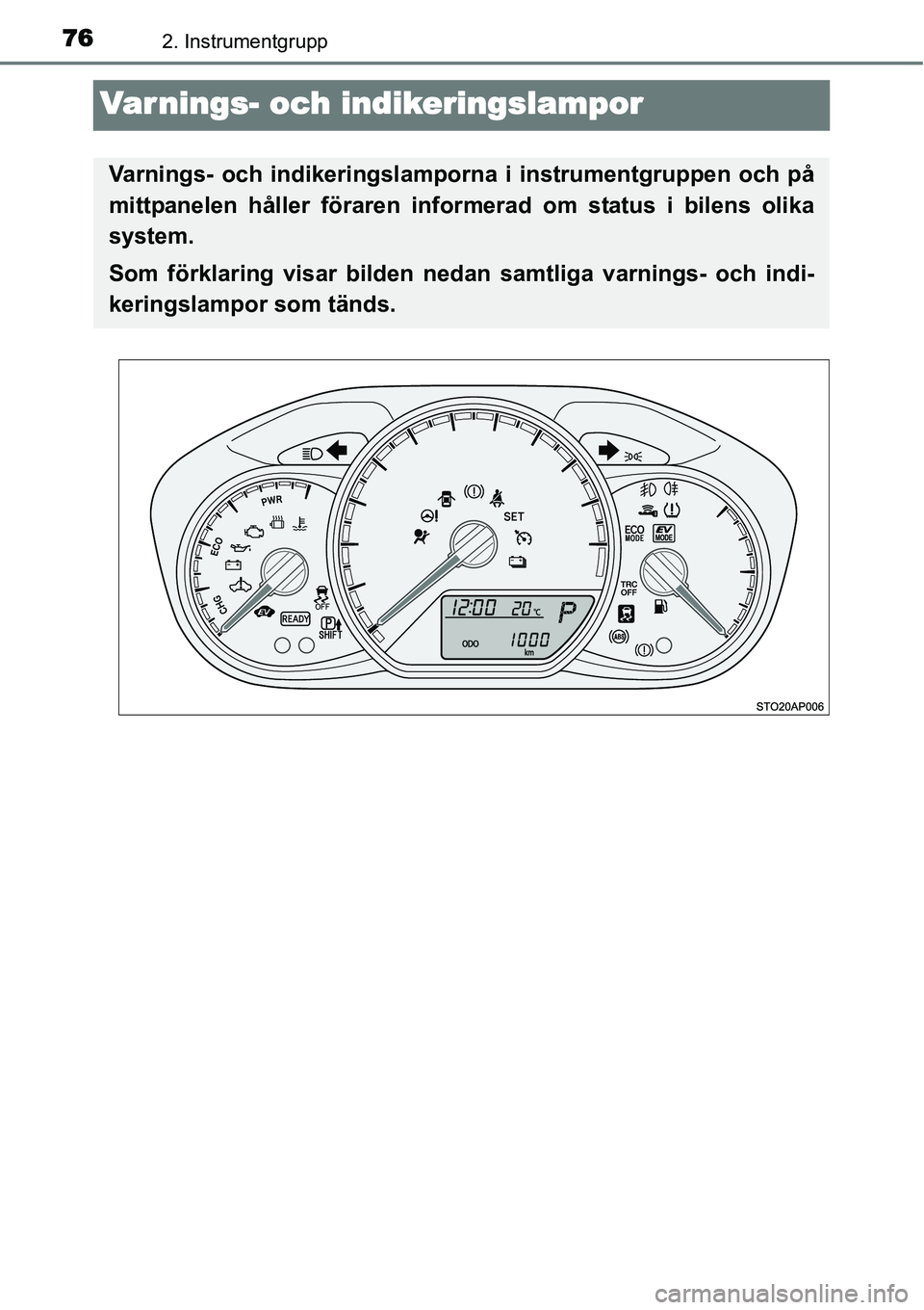 TOYOTA YARIS HYBRID 2015  Bruksanvisningar (in Swedish) 762. Instrumentgrupp
Var nings- och indikeringslampor
Varnings- och indikeringslamporna i instrumentgruppen och på
mittpanelen håller föraren informerad om status i bilens olika
system.
Som förkla