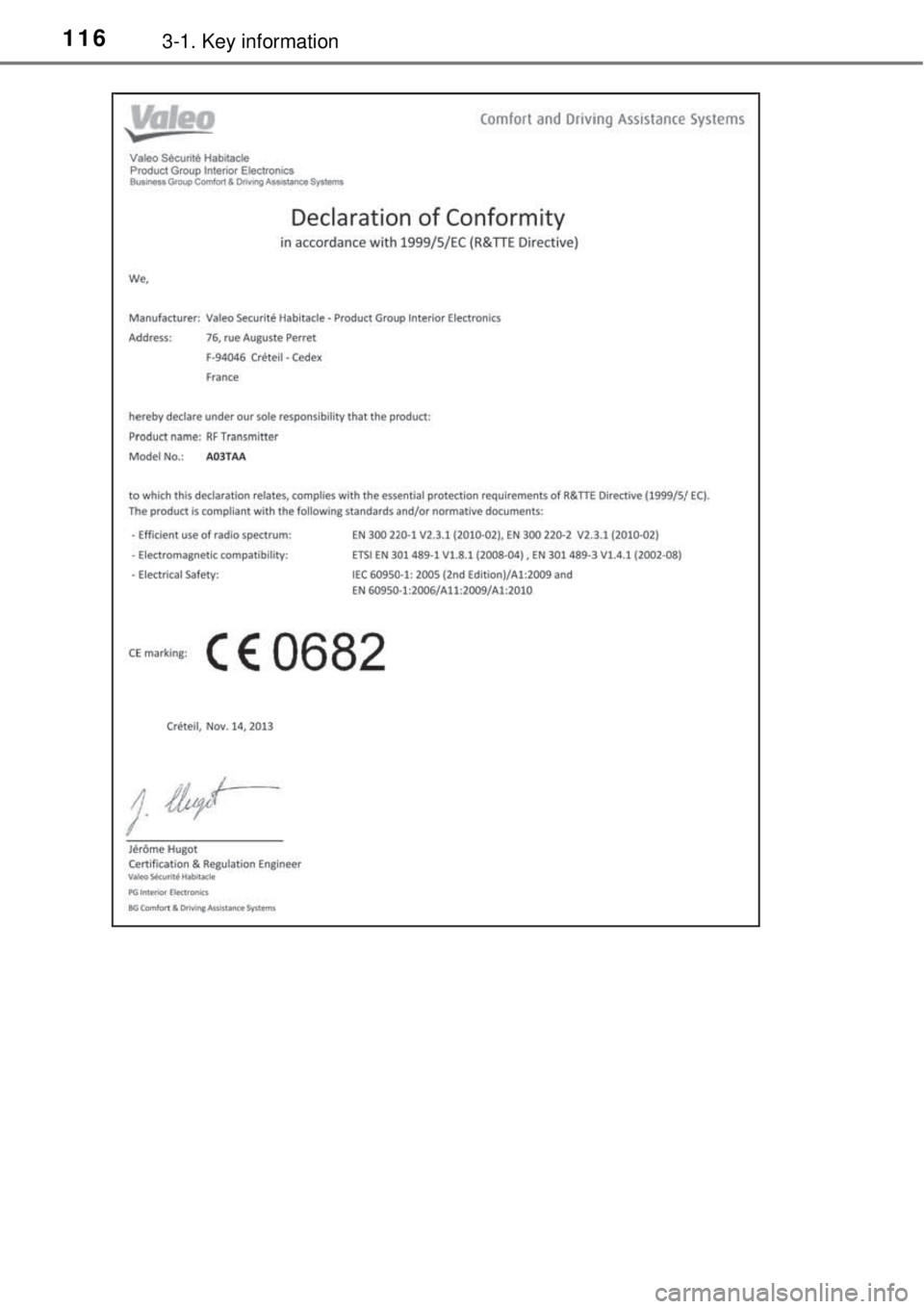 TOYOTA YARIS HYBRID 2014  Owners Manual 1163-1. Key information 
