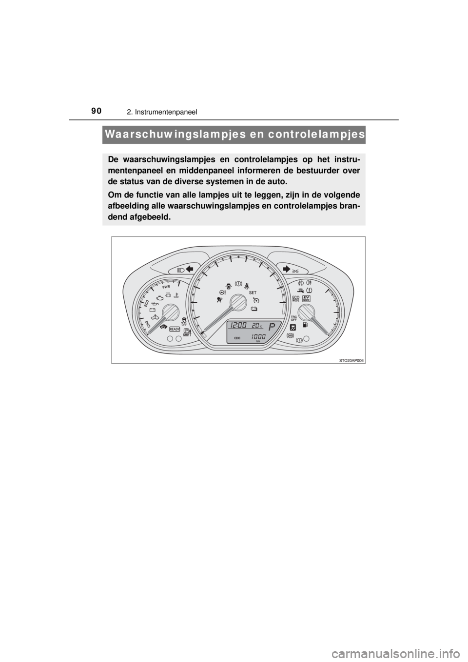 TOYOTA YARIS HYBRID 2014  Instructieboekje (in Dutch) 902. Instrumentenpaneel
YARIS_HV_WE_52E13E
Waarschuwingslampjes en controlelampjes
De waarschuwingslampjes en controlelampjes op het instru-
mentenpaneel en middenpaneel informeren de bestuurder over
