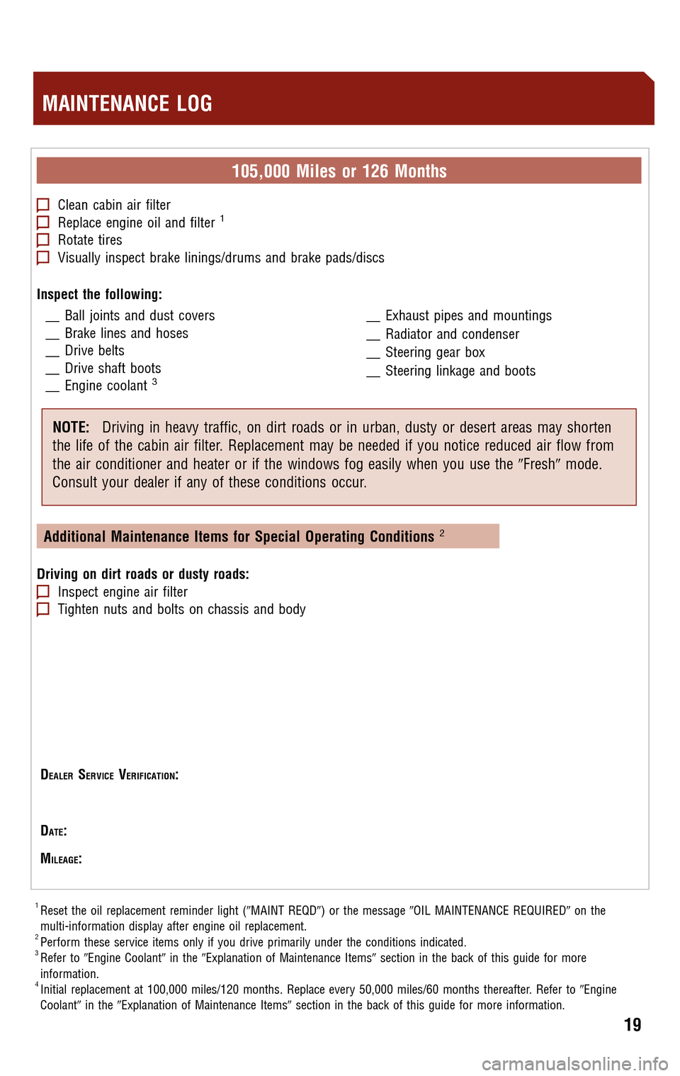 TOYOTA AVALON 2009 XX30 / 3.G Scheduled Maintenance Guide 