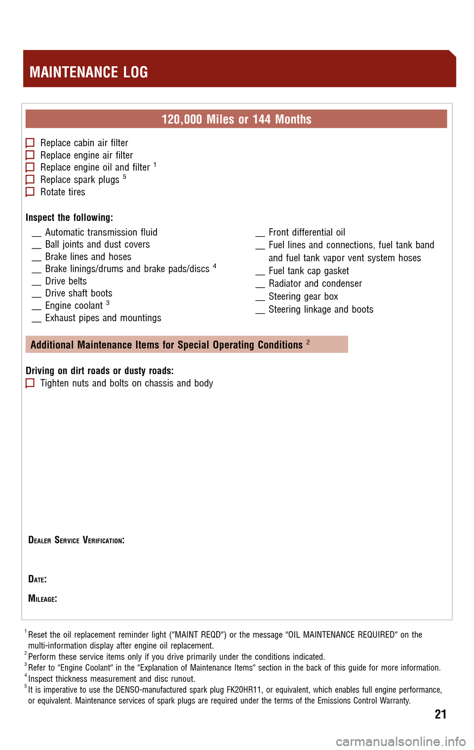 TOYOTA AVALON 2009 XX30 / 3.G Scheduled Maintenance Guide 