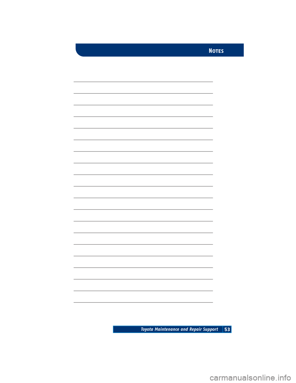 TOYOTA CAMRY 2004 XV30 / 7.G Scheduled Maintenance Guide Toyota Maintenance and Repair Support53
Notes 