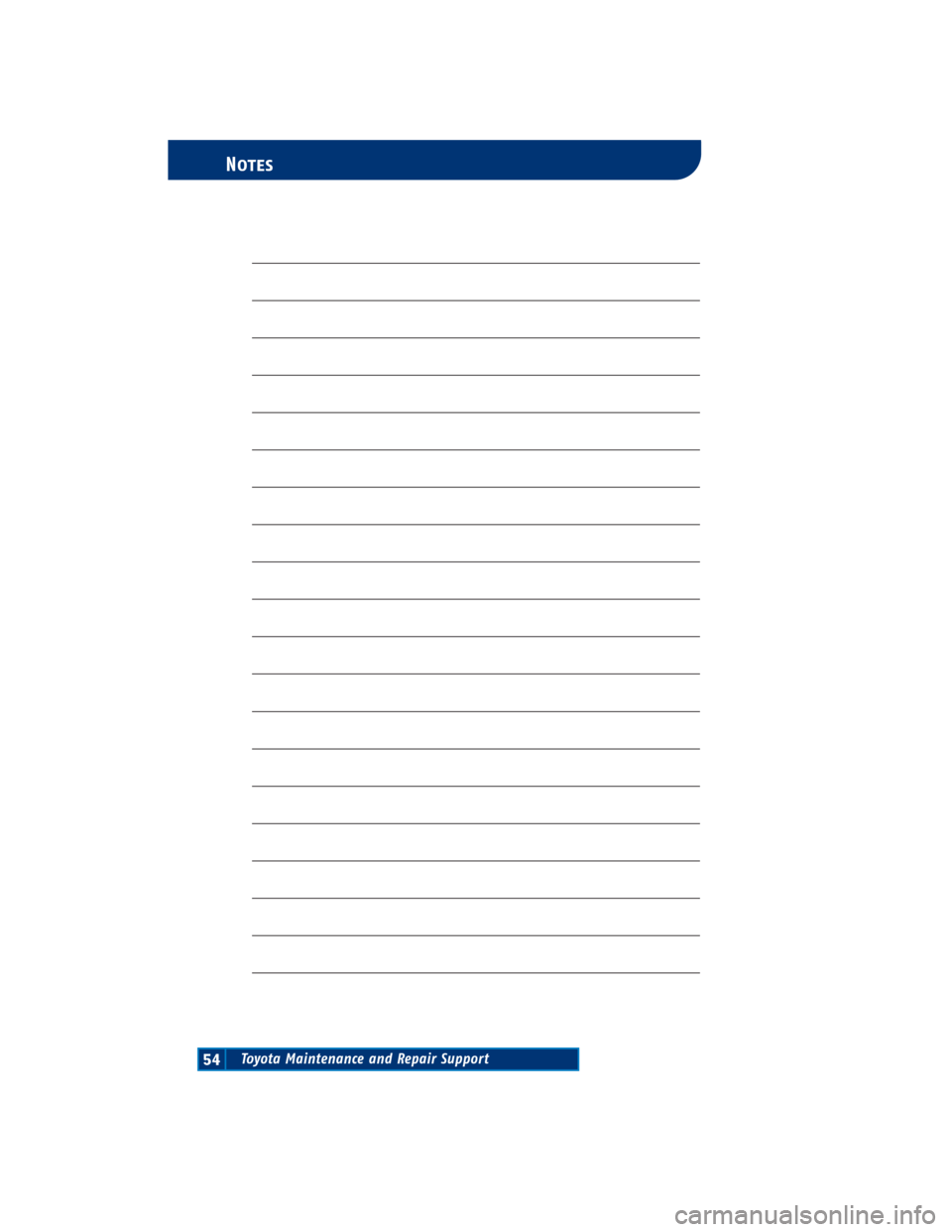 TOYOTA CAMRY 2004 XV30 / 7.G Scheduled Maintenance Guide Toyota Maintenance and Repair Support54
Notes 