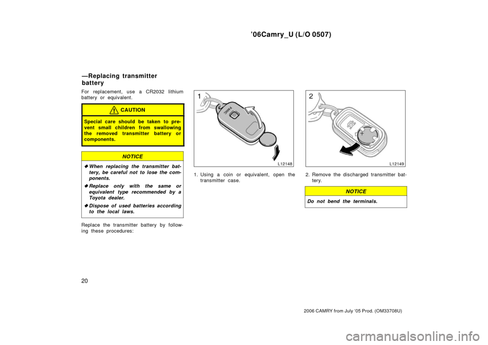 TOYOTA CAMRY 2006 XV40 / 8.G Owners Manual TOYOTA CAMRY 2006 XV40 / 8.G Owners Manual, Page 28