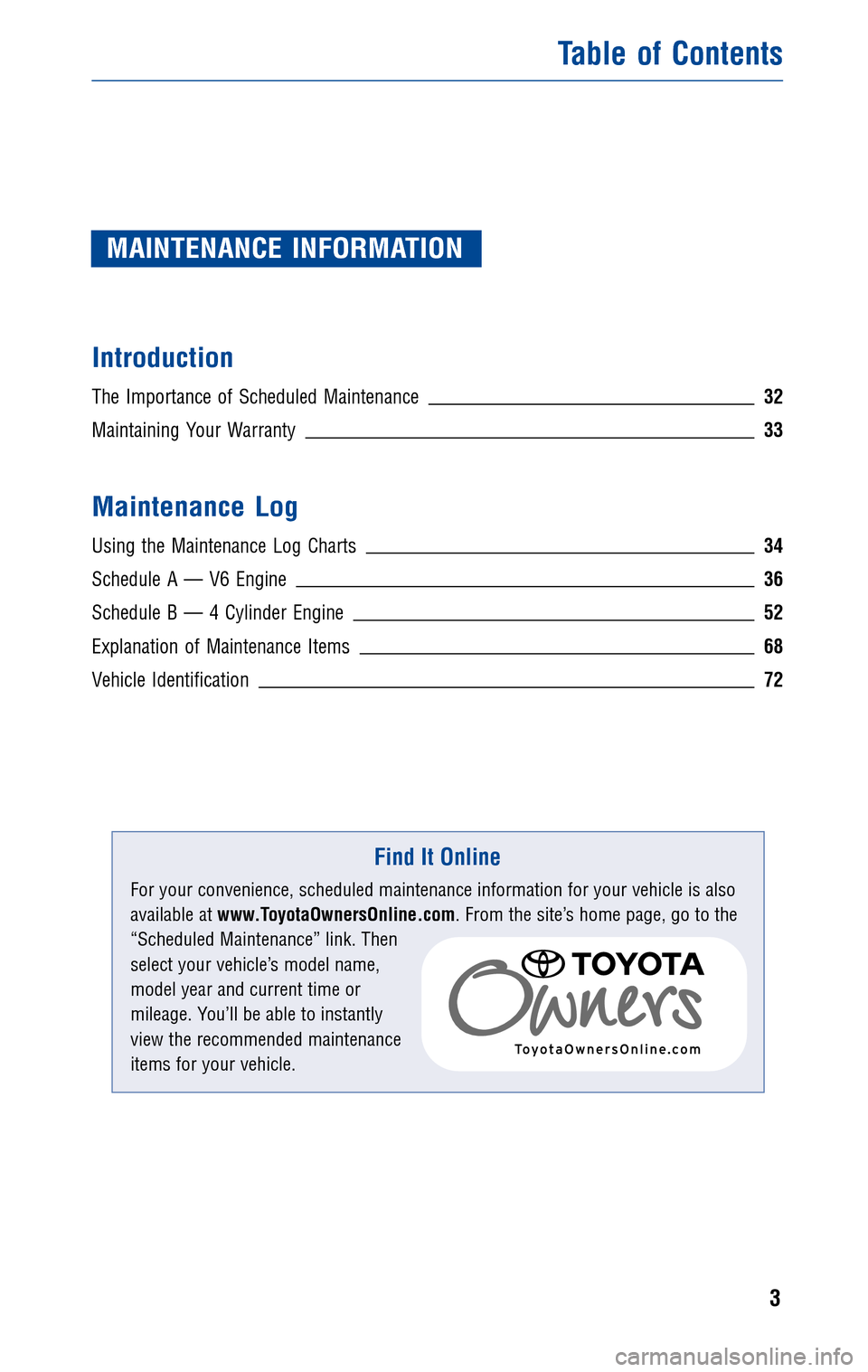 TOYOTA CAMRY 2010 XV40 / 8.G Warranty And Maintenance Guide 