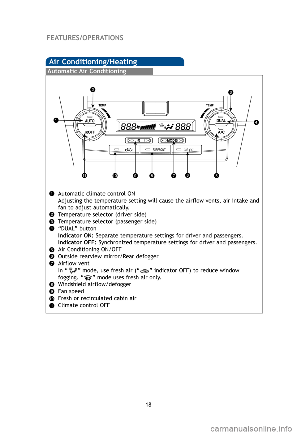 TOYOTA CAMRY 2012 XV50 / 9.G Quick Reference Guide 18
Automatic Air  Conditioning
Automatic climate control ON
Adjusting the temperature setting will cause the airflow vents, air inta\
ke and
fan to adjust automatically.
Temperature selector (driver s