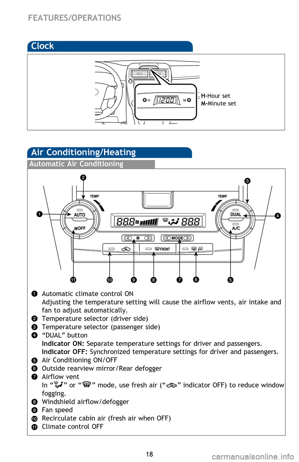 TOYOTA CAMRY 2014 XV50 / 9.G Quick Reference Guide 18
Automatic Air Conditioning
Automatic climate control ON
Adjusting the temperature setting will cause the airflow vents, air intake and 
fan to adjust automatically.
Temperature selector (driver sid