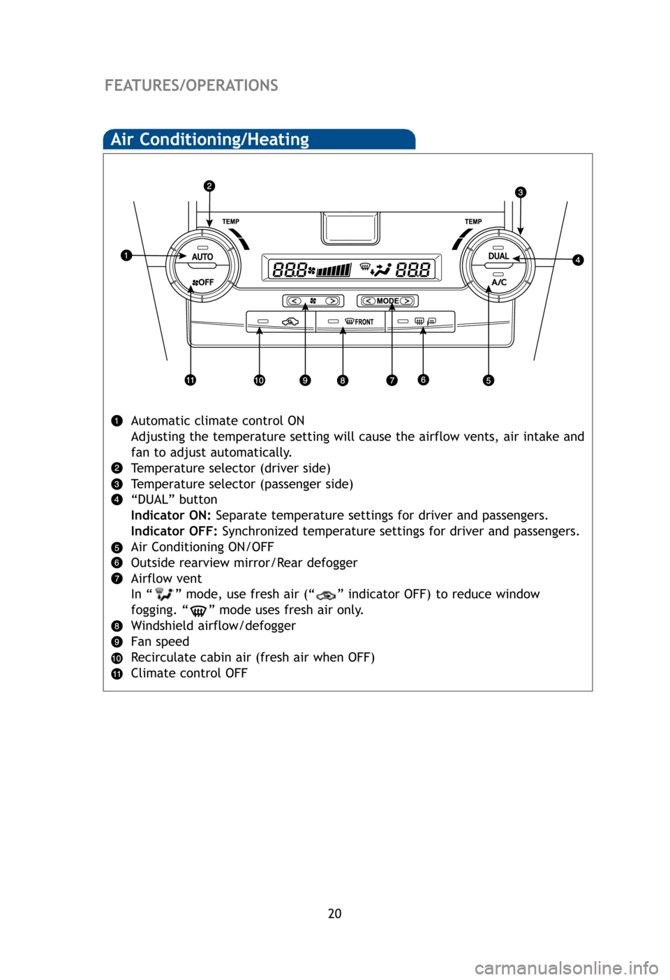 TOYOTA CAMRY HYBRID 2012 XV50 / 9.G Quick Reference Guide 20
FEATURES/OPERATIONS
Se
Clo
Refe
Air Conditioning/Heating
Automatic climate control ON
Adjusting the temperature setting will cause the airflow vents, air intake and
fan to adjust automatically.
Tem TOYOTA CAMRY HYBRID 2012 XV50 / 9.G Quick Reference Guide 20
FEATURES/OPERATIONS
Se
Clo
Refe
Air Conditioning/Heating
Automatic climate control ON
Adjusting the temperature setting will cause the airflow vents, air intake and
fan to adjust automatically.
Tem